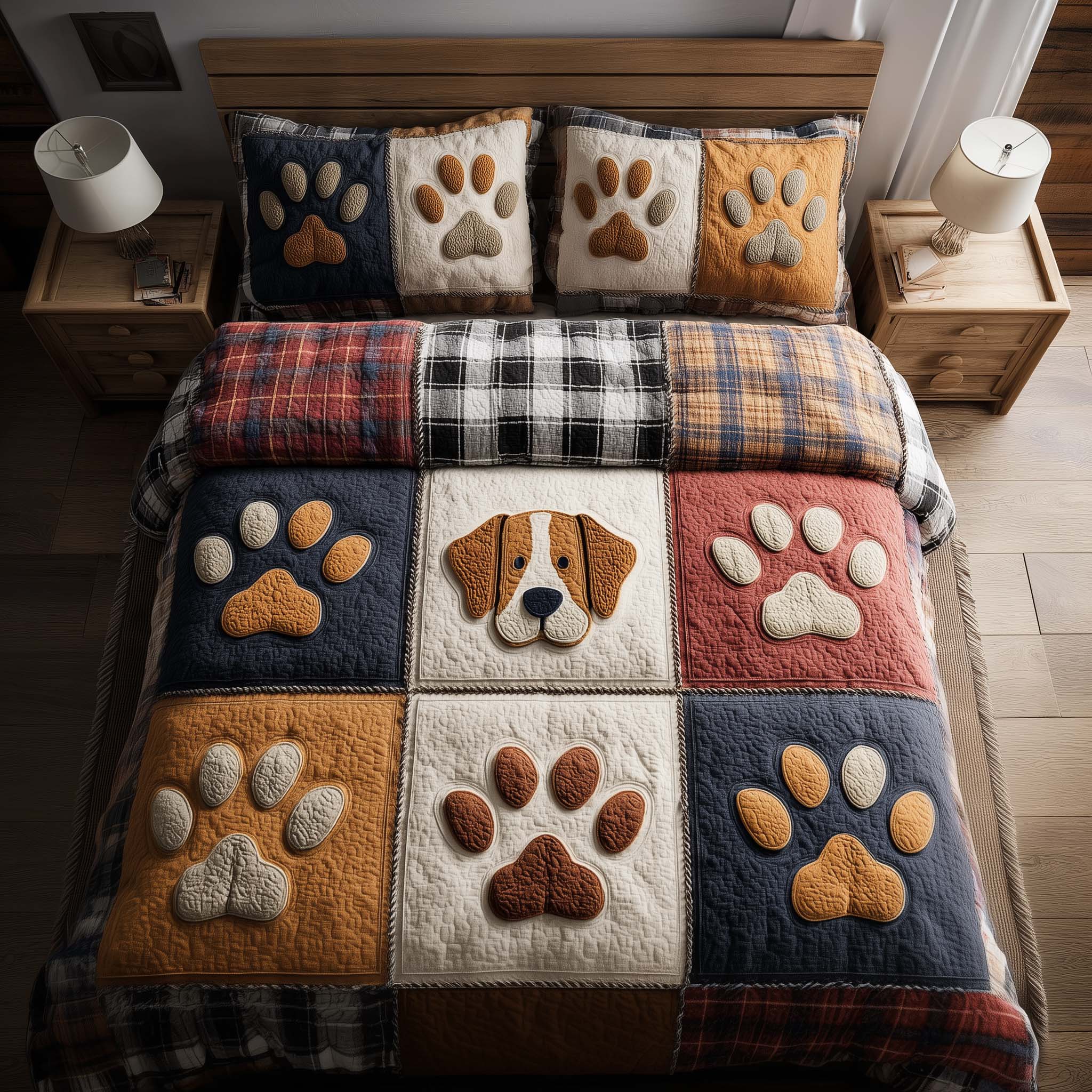 Fluffy Paws Quilted Bedding Set Room Decoration Items Gift For Puppy Lovers - Tradiviet