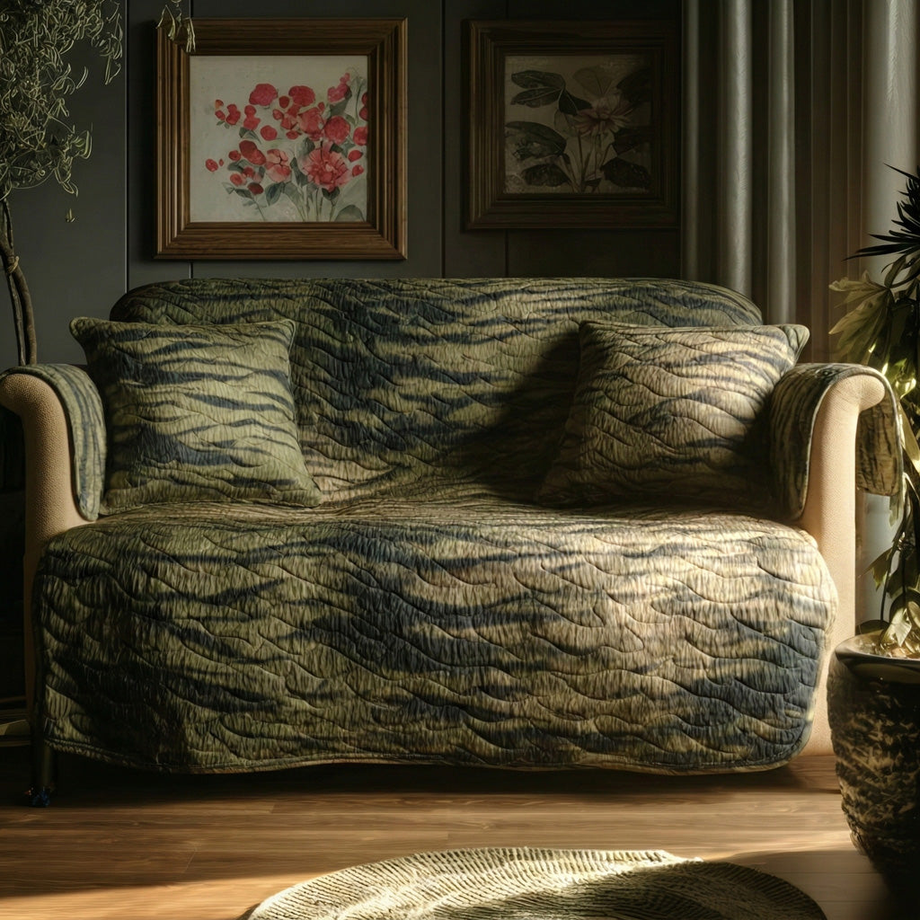 Forest Camo Quilted Sofa Cover Forest Camouflage Living Room Decor