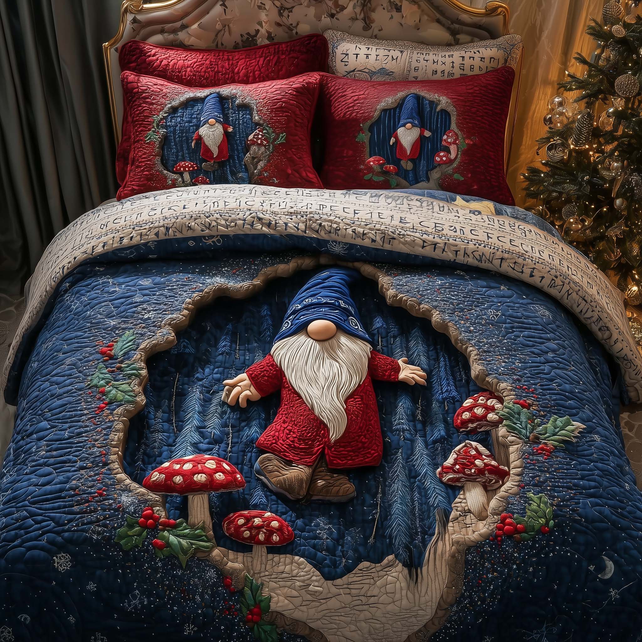 Forest Gnome Quilted Bedding Set Bed Room Decoration Funny Gnome Gifts - Tradiviet