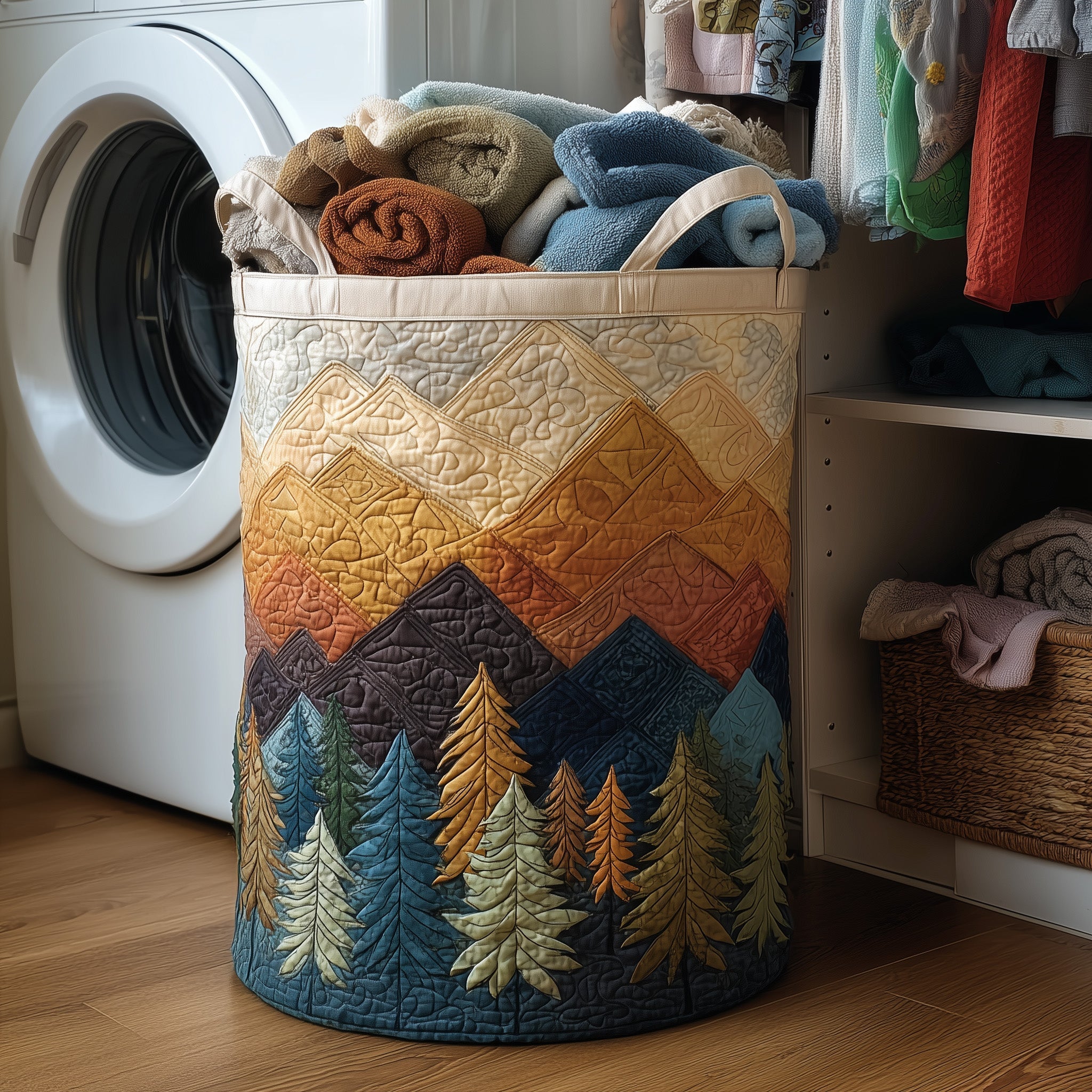 Forest Landscape Quilted Laundry Basket Best Laundry Hamper Best Gifts For Mother In Law - Tradiviet