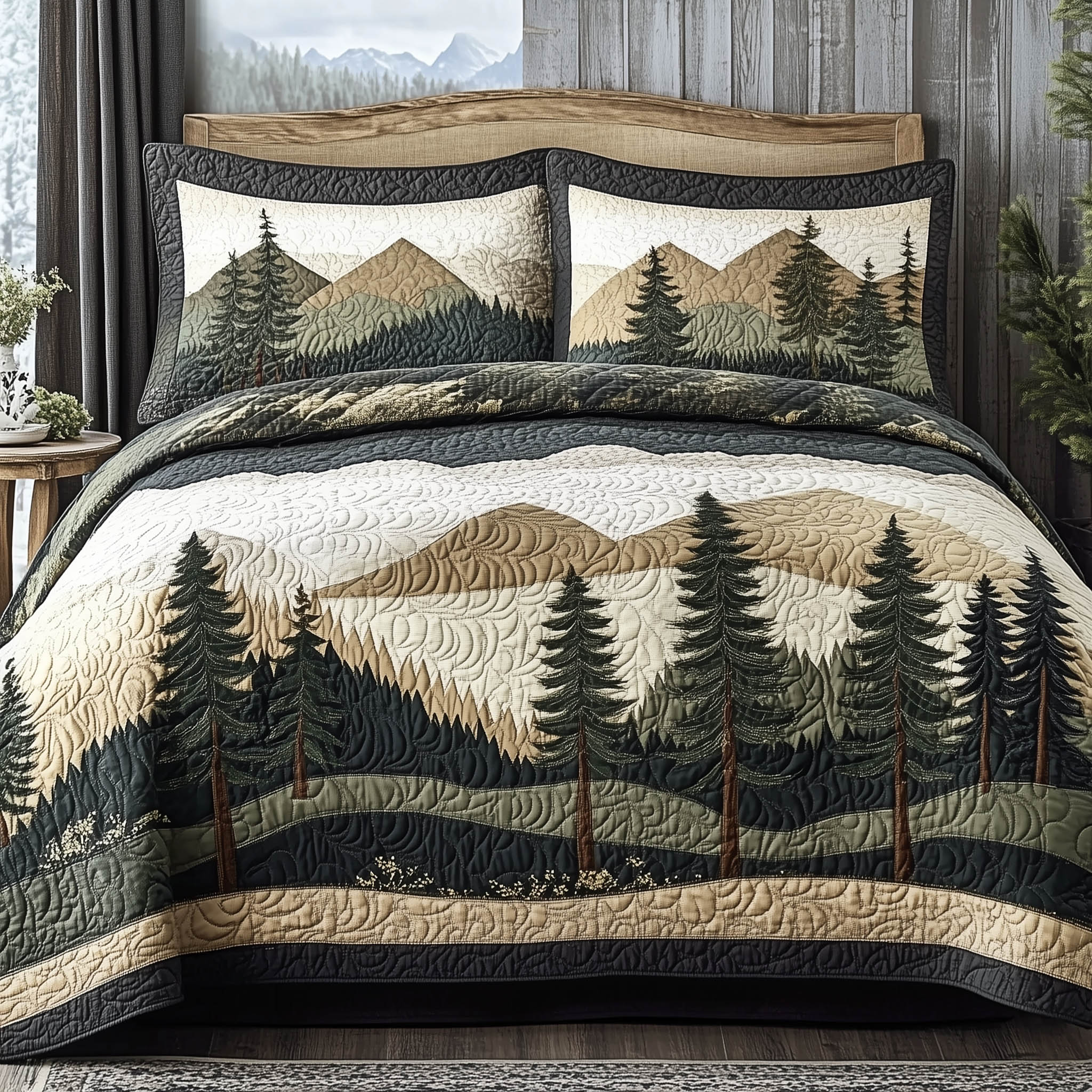 Forest Lodge Quilted Bedding Set Holiday Room Decor Mother's Day Gift Ideas - Tradiviet