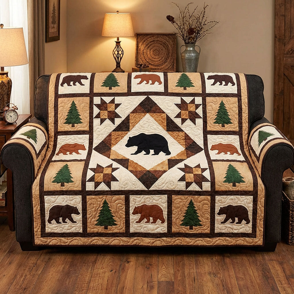 Forest Lodge Quilted Sofa Cover Cabin Forest Wildlife Pattern Home Decor