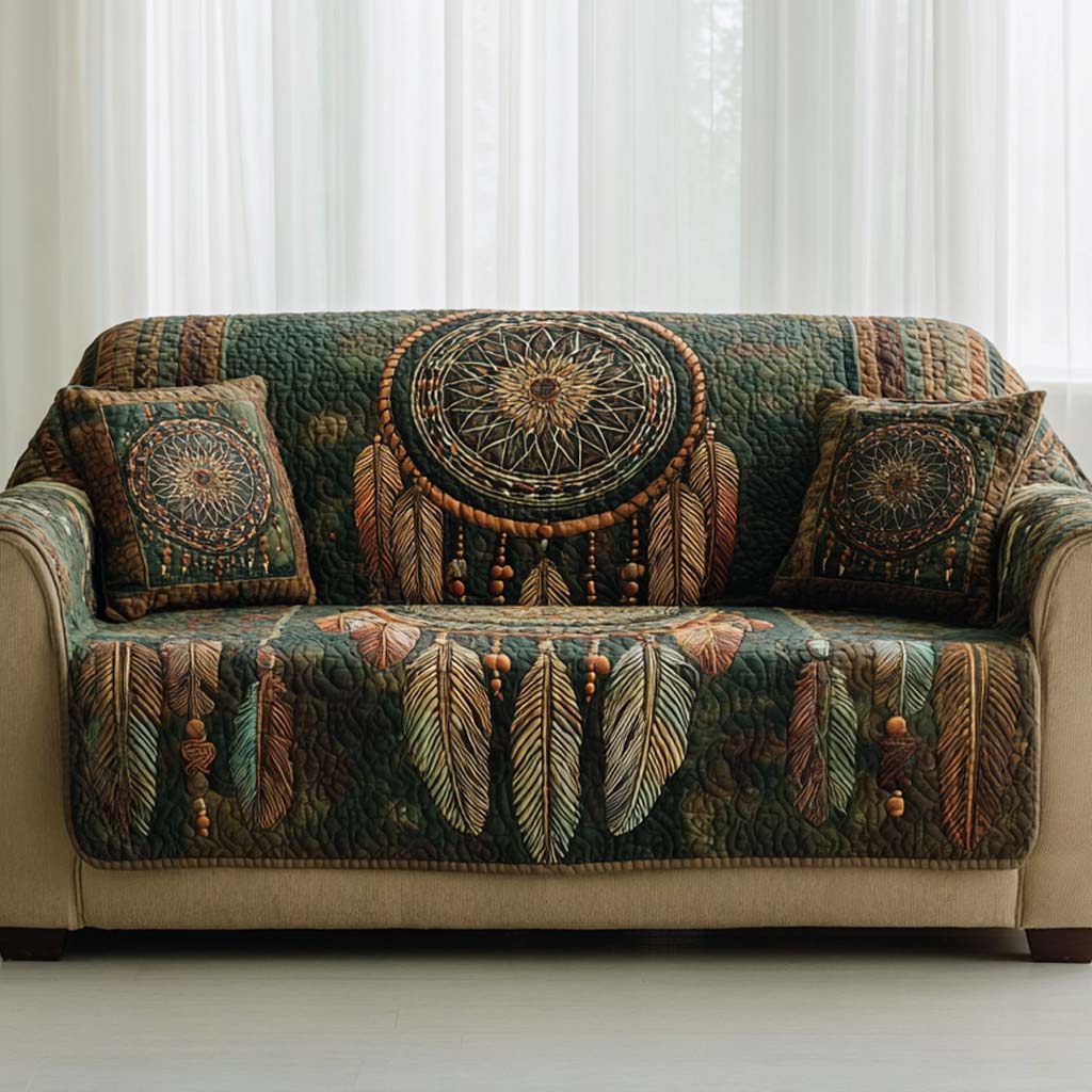 Forest Medallion Quilted Sofa Cover Forest Tribal Medallion Pattern Cabin Decor