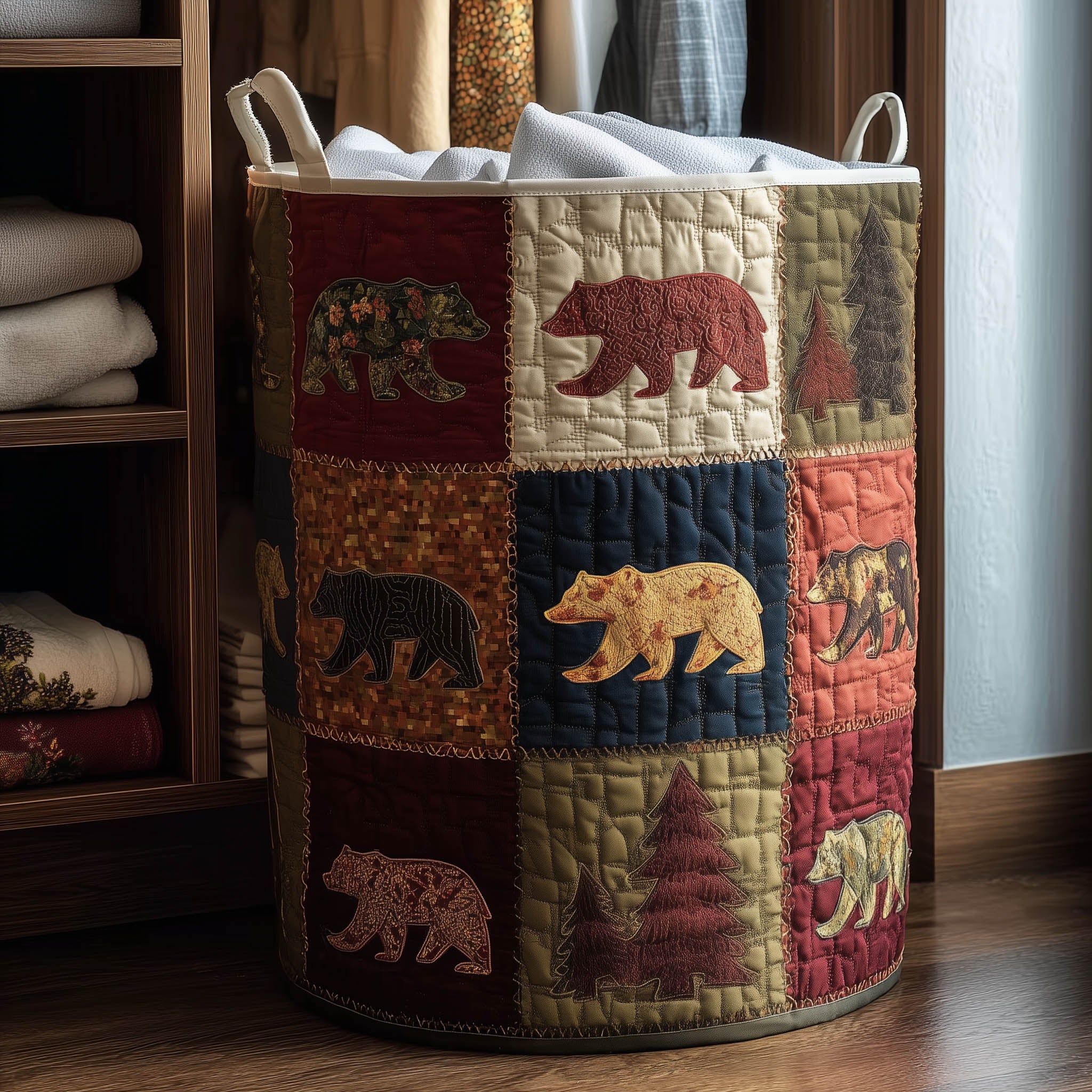 Forest Patchwork Quilted Laundry Basket Cool Laundry Hamper Good Mothers Day Gifts - Tradiviet