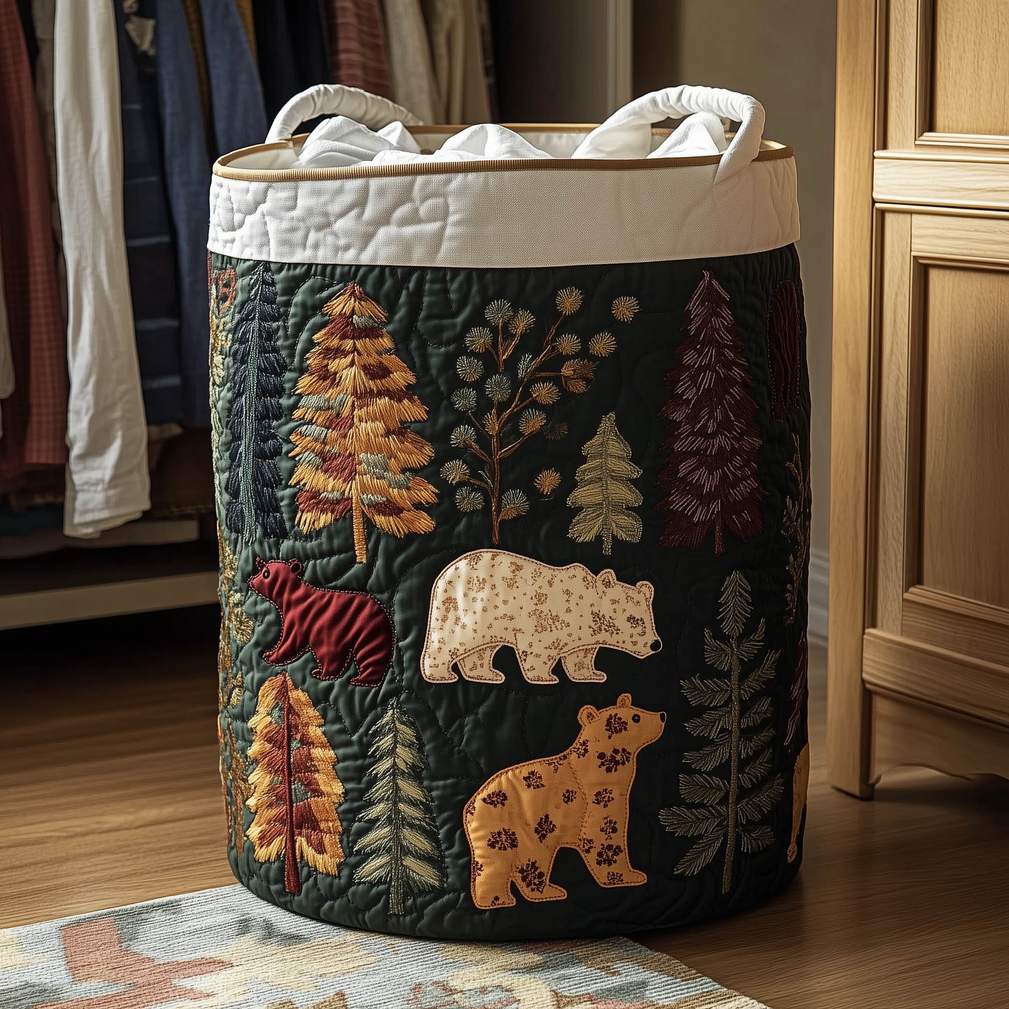 Forest Patchwork Quilted Laundry Basket Cool Laundry Hamper Mother's Day Gifts For Wife - Tradiviet