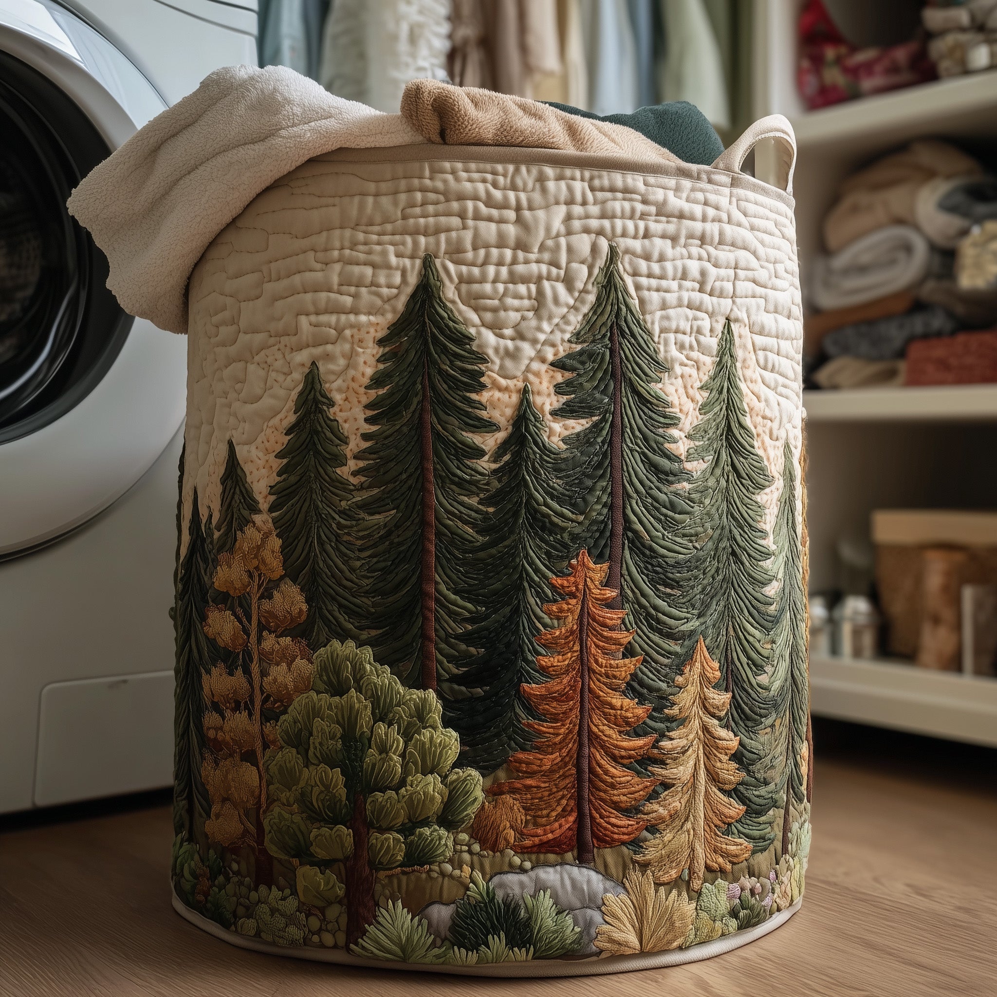 Forest Quilted Laundry Basket Holiday Room Decor Gift For Grandma - Tradiviet