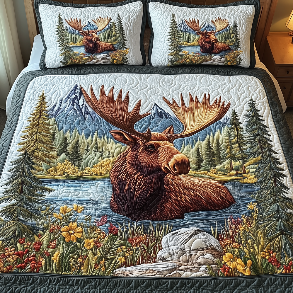 Forest Spirit Moose Quilted Bedding Set Bed Room Decoration Gift Ideas For Sister - Tradiviet