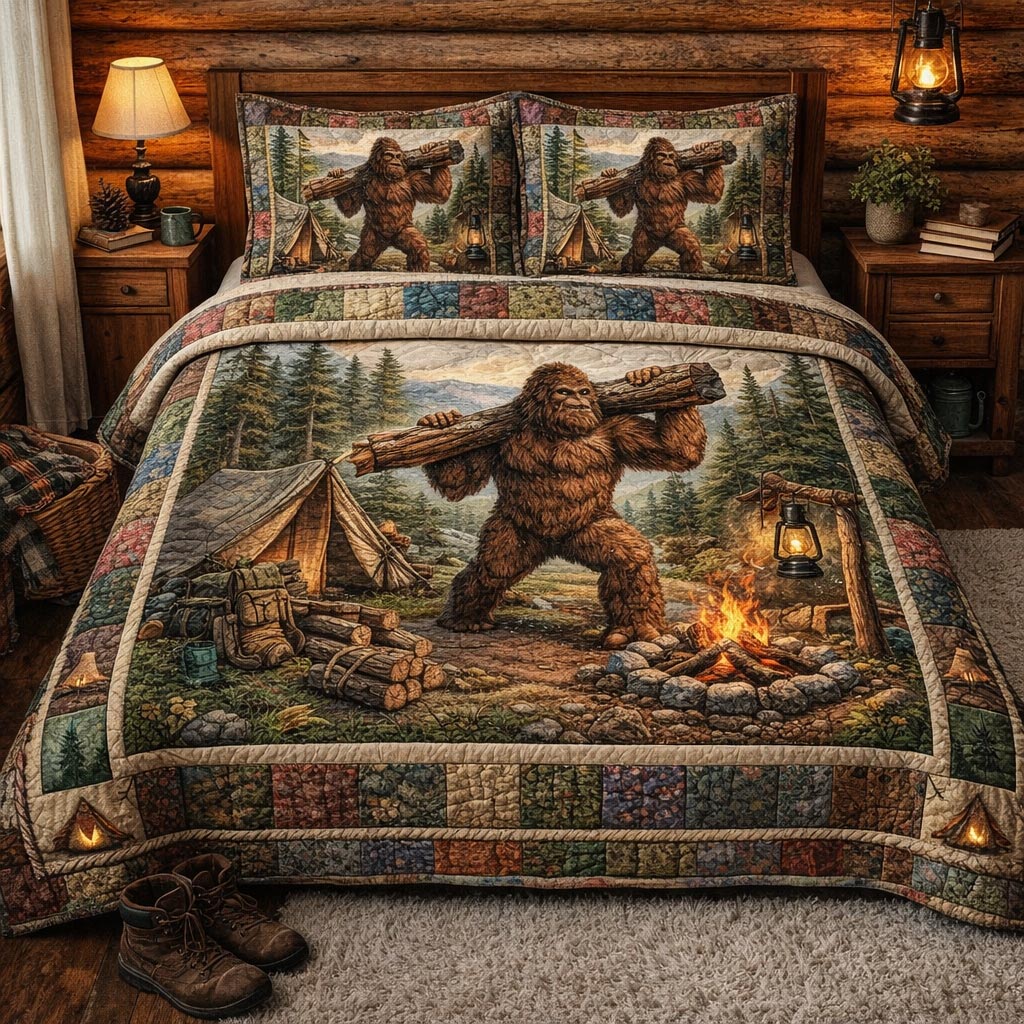 Forest Squatch Quilted Bedding Set Holiday Decorations Gift For Nature Lovers - Tradiviet