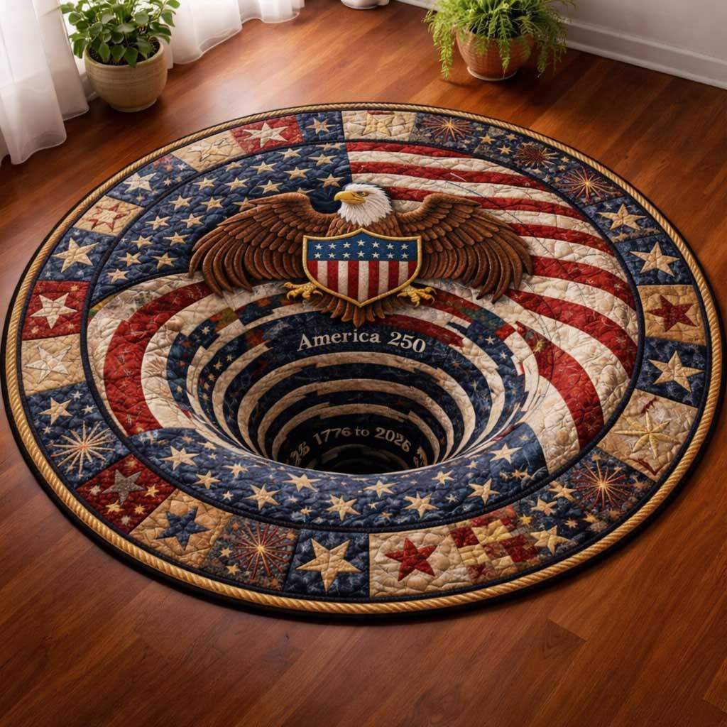 Freedom Eagle Shield Quilted Round Mat 250th Anniversary Home Decor Gift For Him - Tradiviet