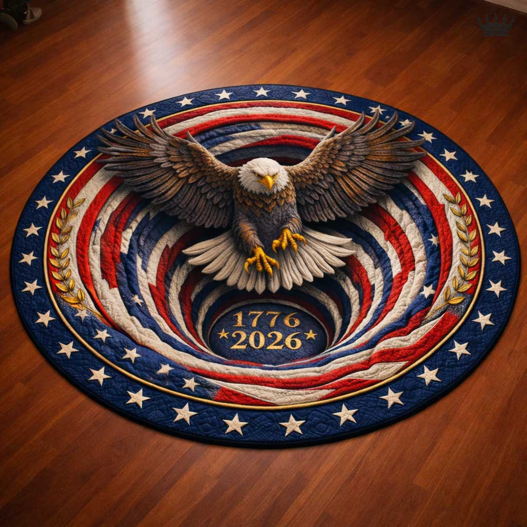 Freedom Eagle Shield Quilted Round Mat Patriotic Bald Eagle American Flag Carpet Family Gift - Tradiviet