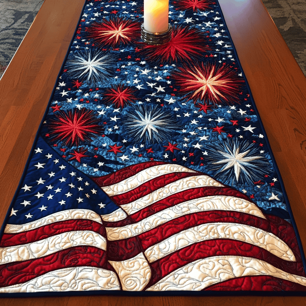 Freedom Fabric Quilted Table Runner  4th Of July Table Runner Best Independence Day Gifts