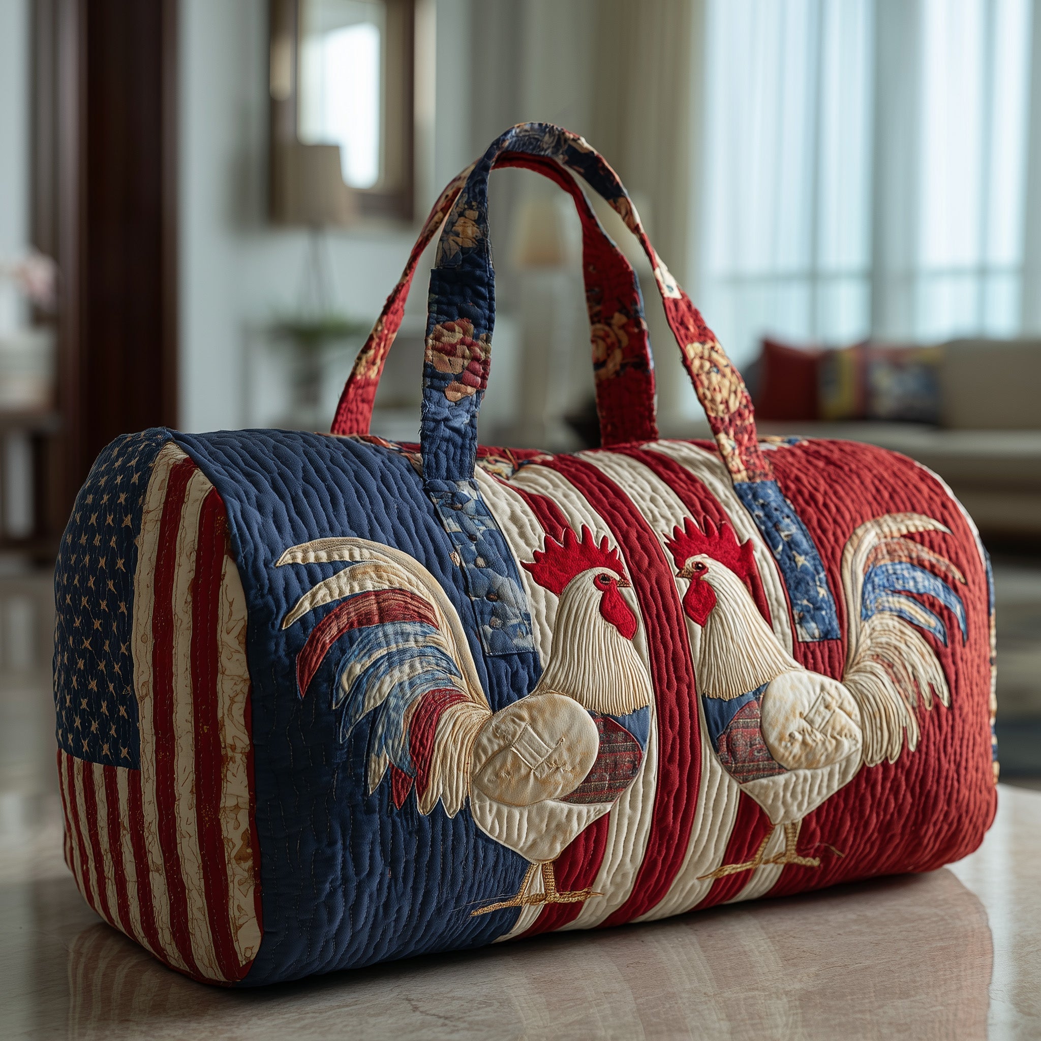 Freedom Feathers Quilted Duffle Bag 4th Of July Travel Tote Gifts For Her - Tradiviet