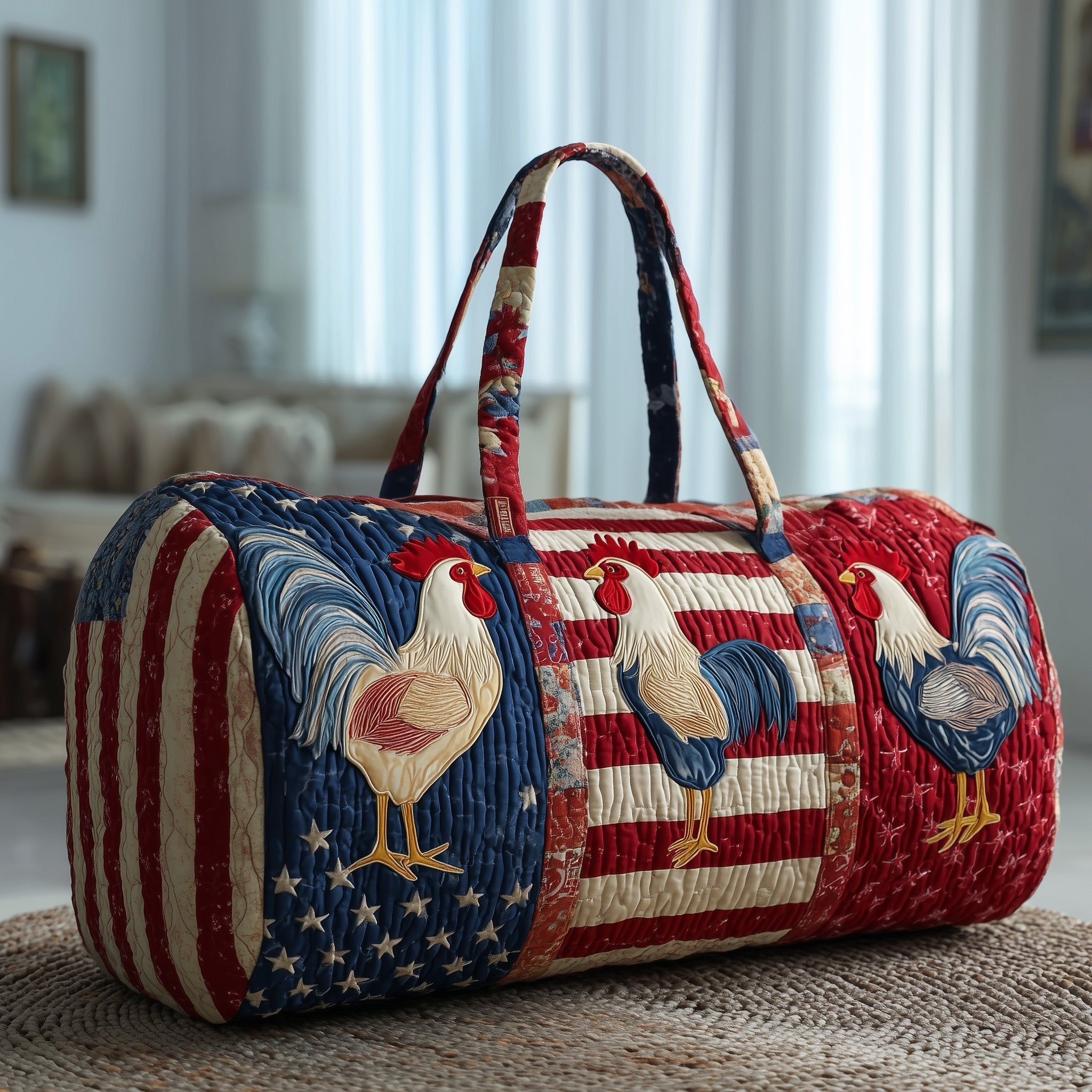 Freedom Feathers Quilted Duffle Bag American Flag Travel Tote Gifts For Her - Tradiviet