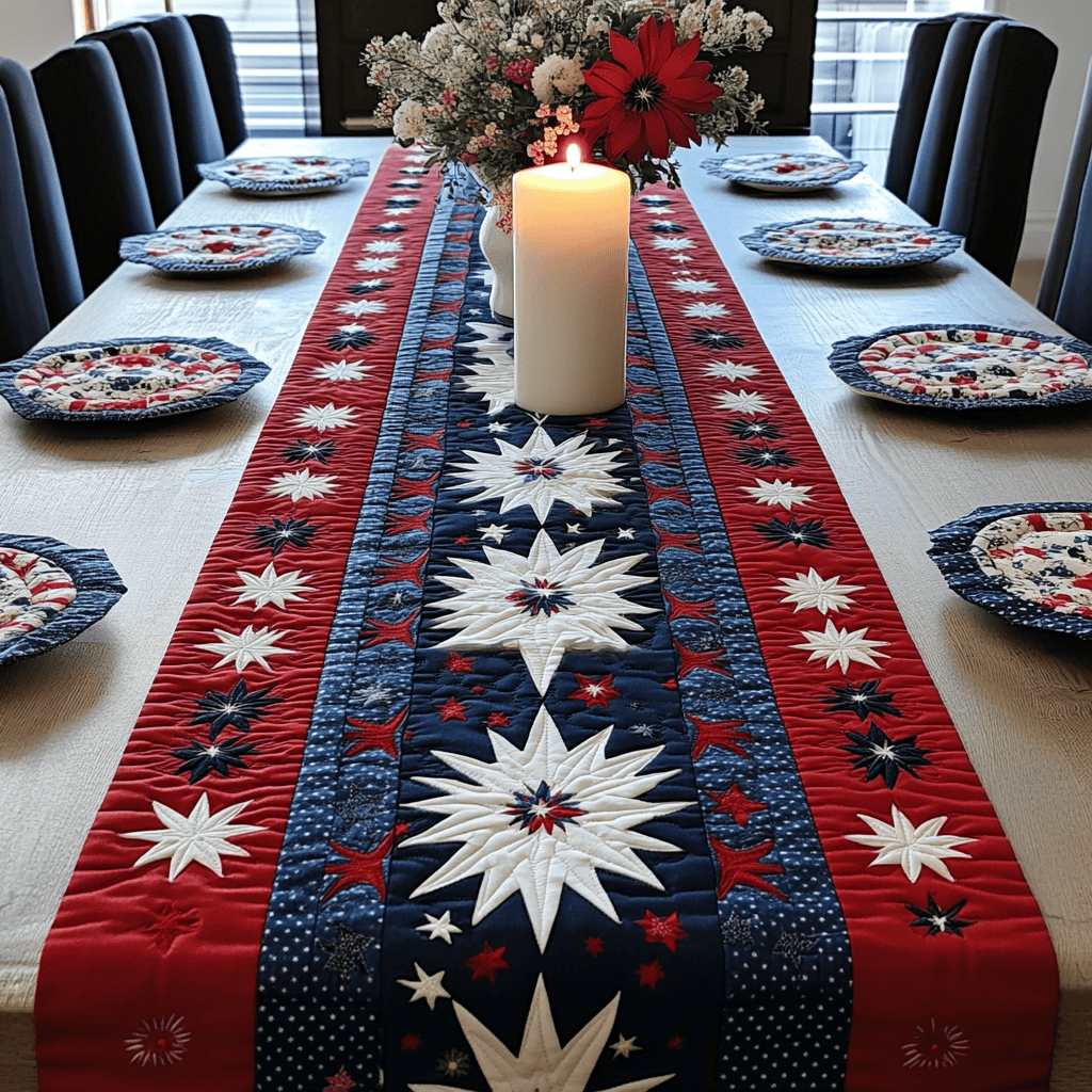 Freedom Flair Quilted Table Runner  4th Of July Table Runner Best Independence Day Gifts