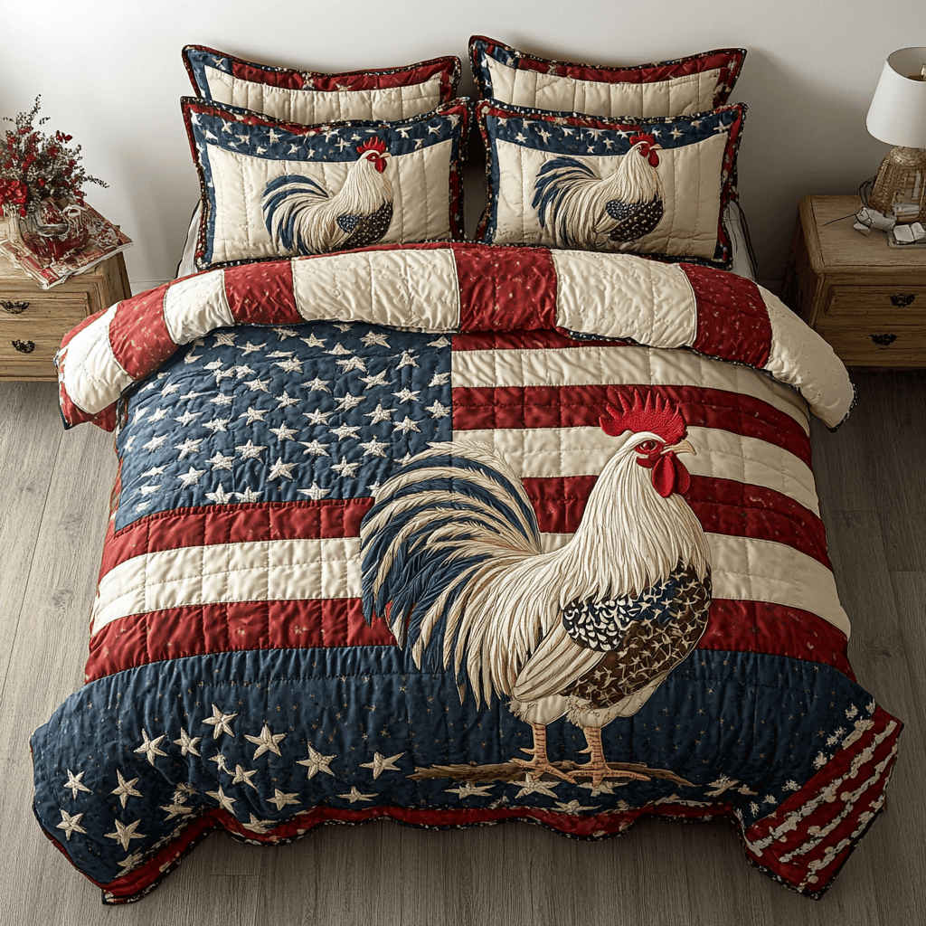 Freedom Fowl  Quilted Bedding Set  Bed Sheet Set Fourth Of July Hostess Gifts