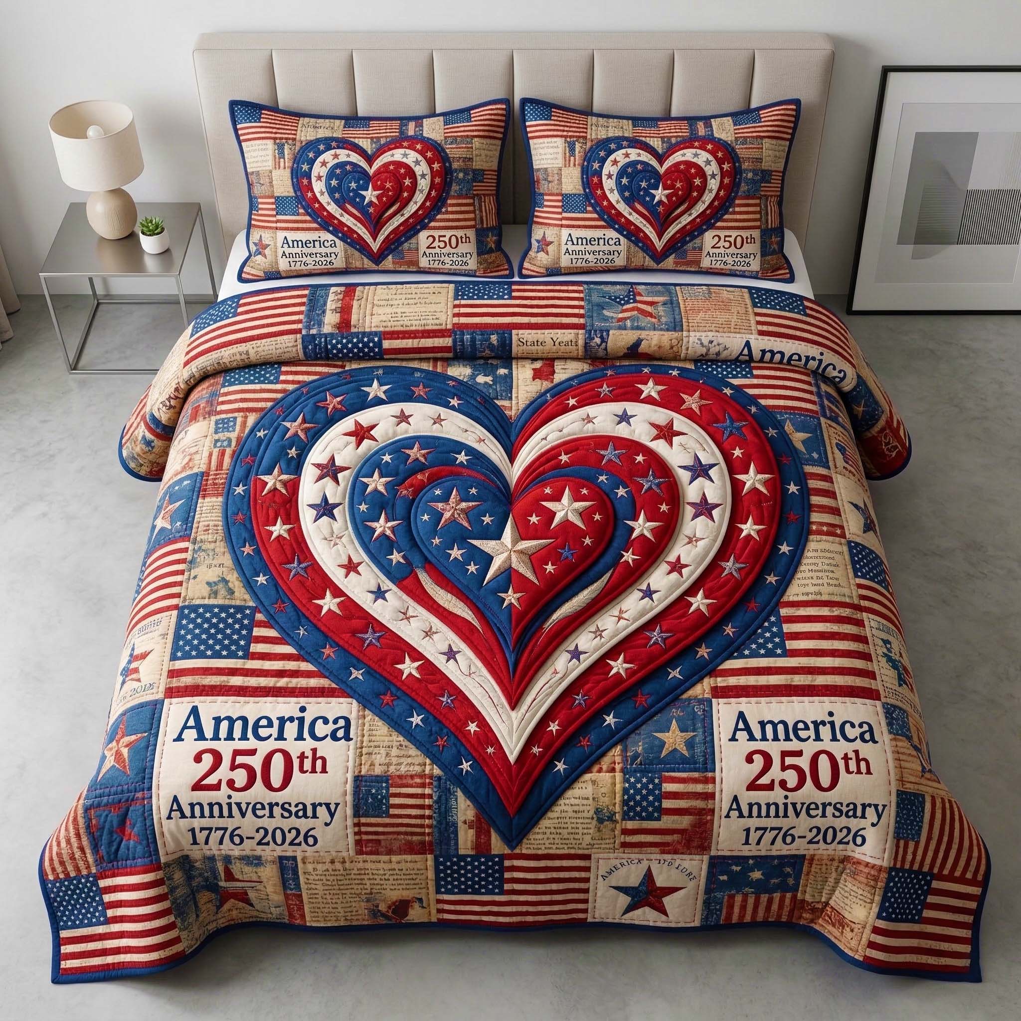 Freedom Heart Quilted Bedding Set Bohemian Bedroom Furniture Gifts For Mother In Law - Tradiviet