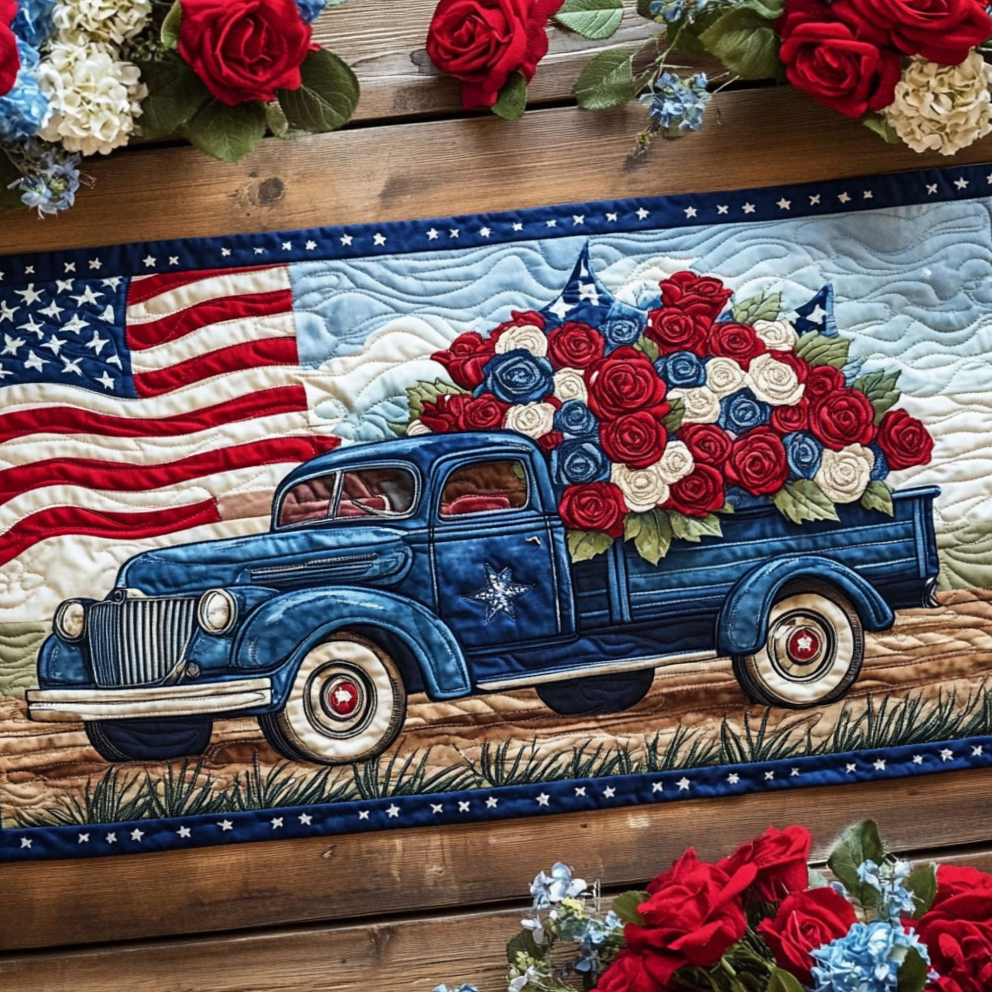 Freedom Ride Quilted Table Runner  Dining Table Runner 4Th Of July Party Gifts