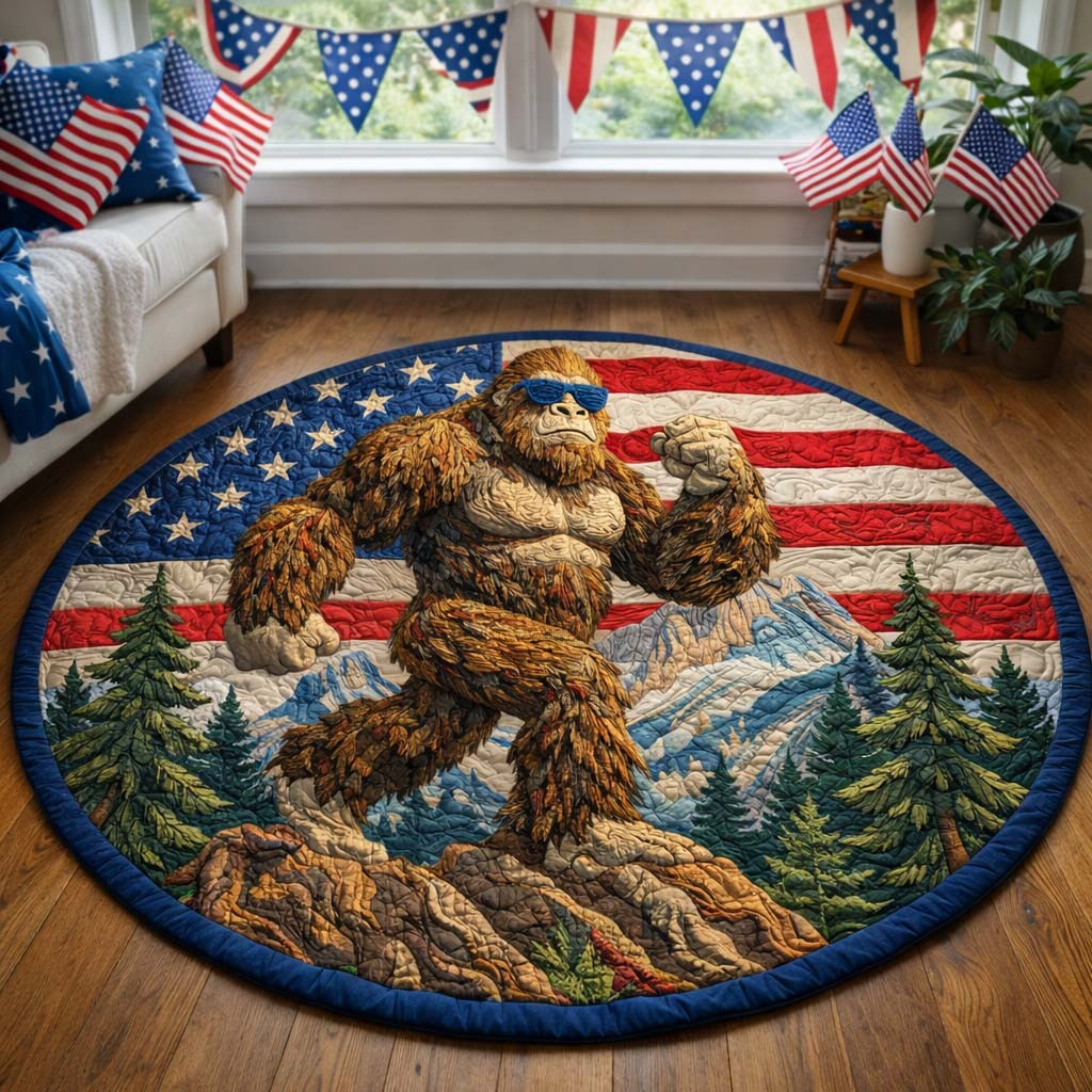 Freedom Sasquatch Quilted Round Mat Patriotic Bigfoot American Flag Decor Gift For Son - Tradiviet