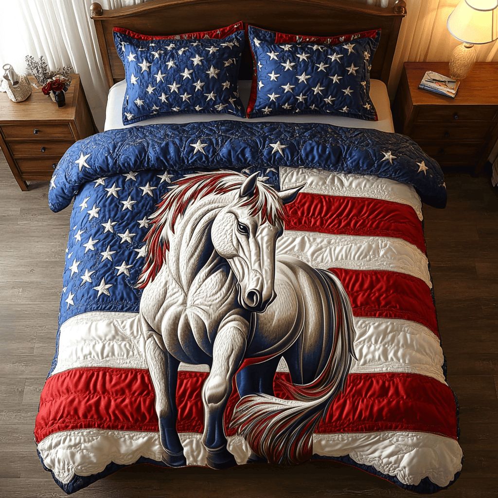 Freedom Stallion  Quilted Bedding Set  Bed Sheet Set Fourth Of July Hostess Gifts