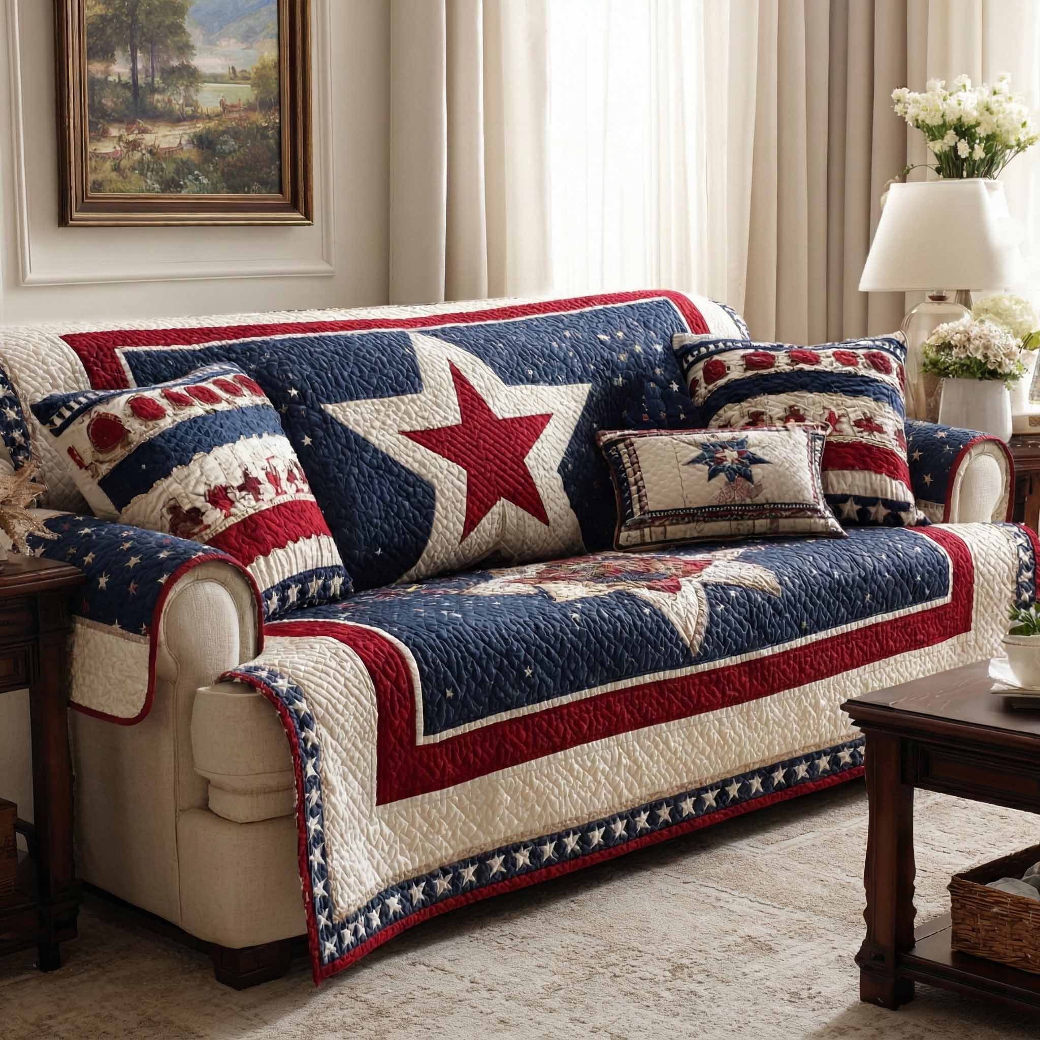 Freedom Star Quilted Sofa Cover Freedom Star Home Decor Fourth of July Gift