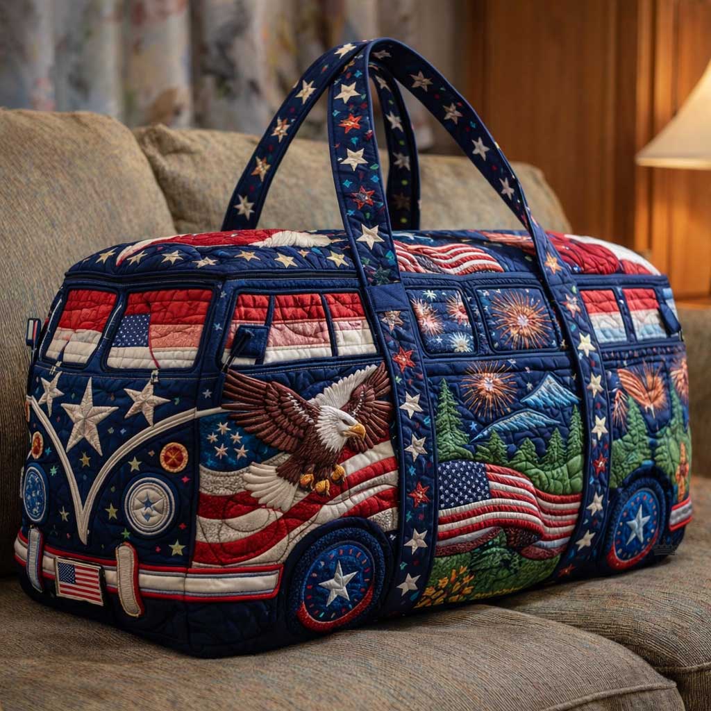 Freedom Van Quilted Duffle Bag Independence Day 2026 Travel Tote Gifts For Wife - Tradiviet