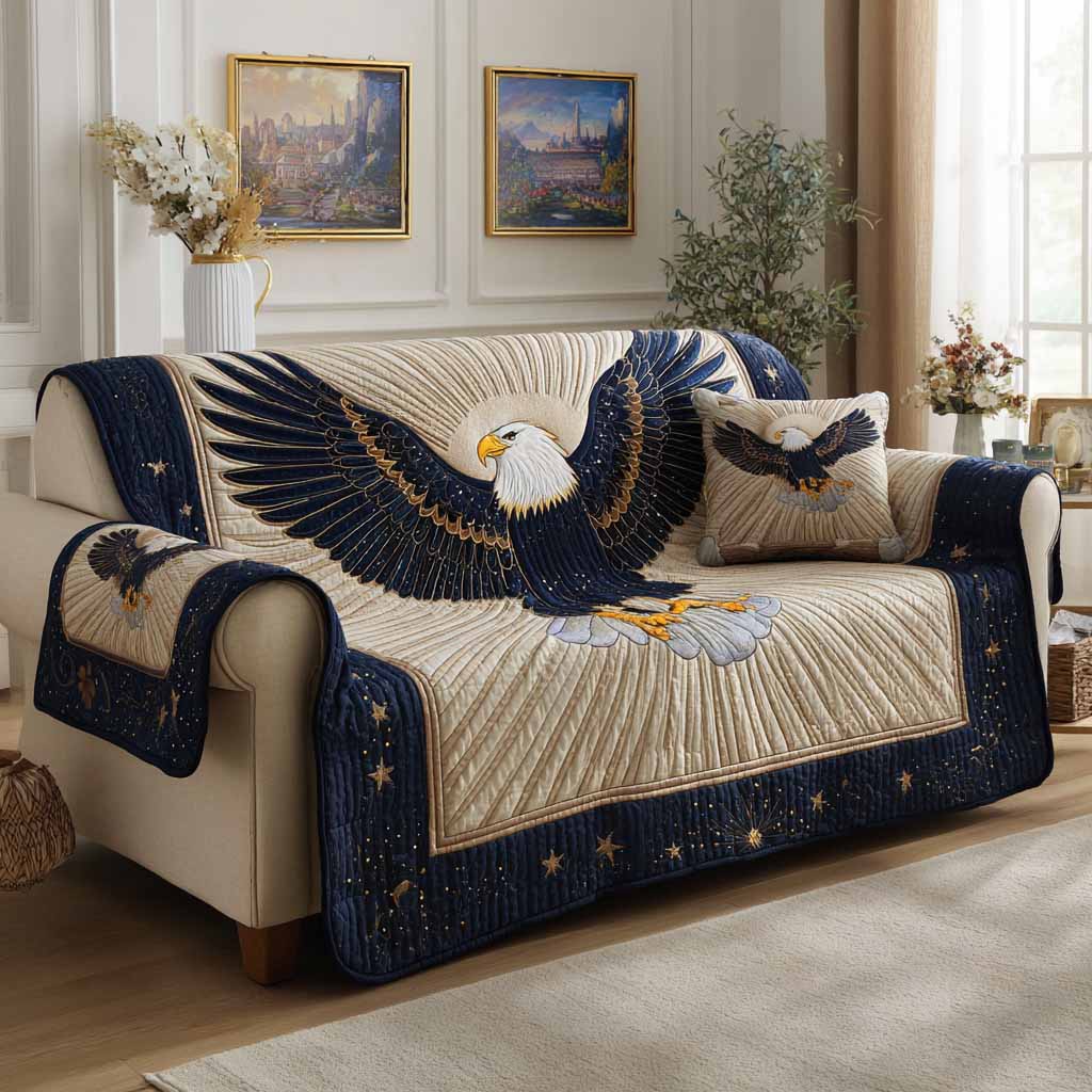 Freedom Wings Quilted Sofa Cover American Eagle Wings Theme Gift For Him