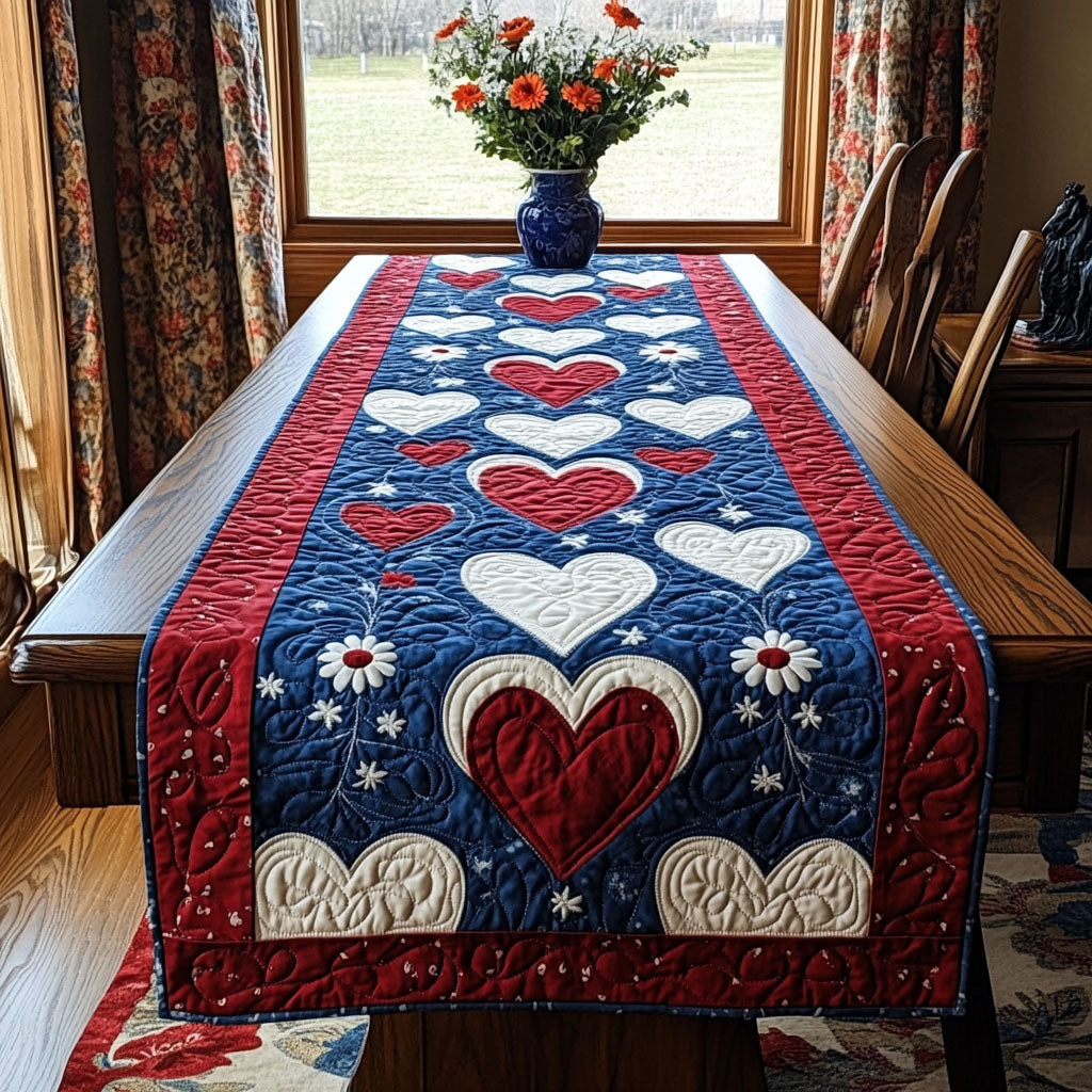 Freedoms Heartbeat Quilted Table Runner Holiday Table Runner Fourth Of July Hostess Gifts