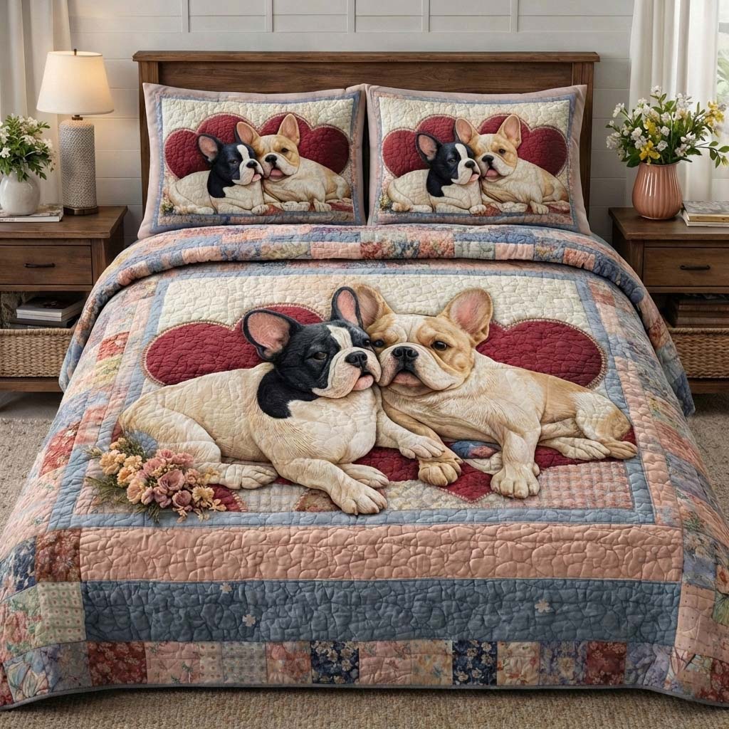 French Bulldog Quilted Bedding Set Autumn Inspired Bedroom Best French Bulldog Gifts - Tradiviet