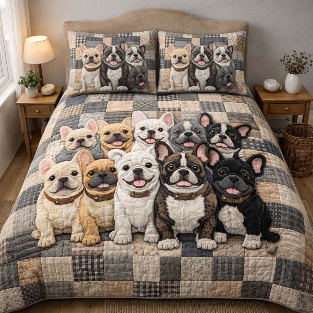 French Bulldog Quilted Bedding Set Bed Room Decoration French Bulldog Mom Gifts - Tradiviet