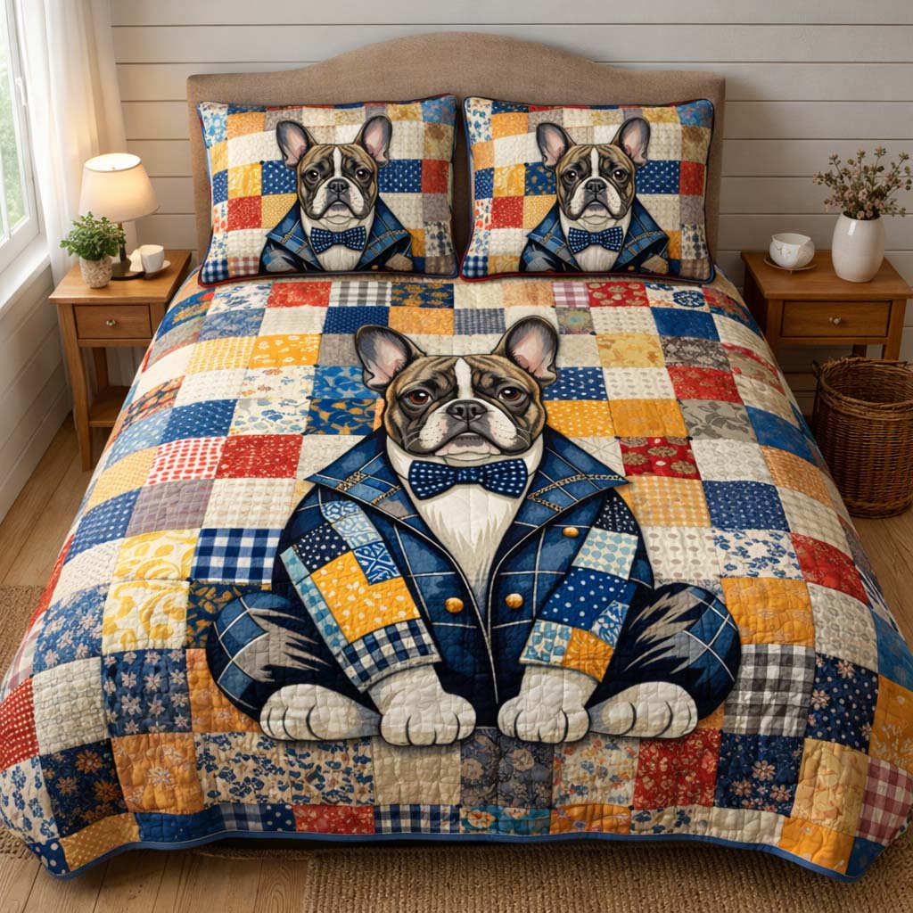 French Bulldog Quilted Bedding Set Bedroom Decorations Gifts For French Bulldog Lovers - Tradiviet