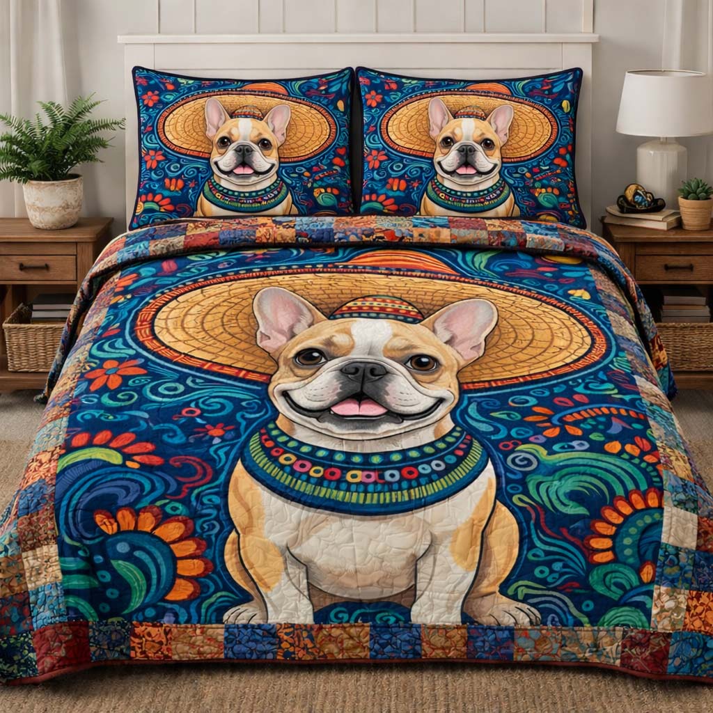 French Bulldog Quilted Bedding Set Holiday Bedroom Decor French Bulldog Gifts For Women - Tradiviet