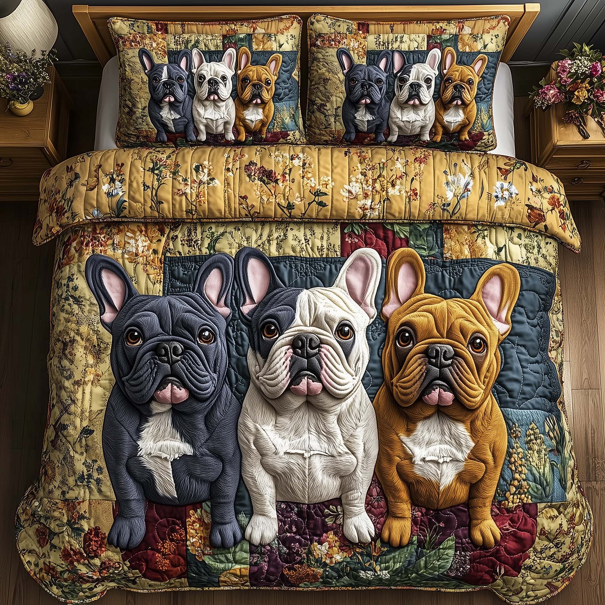 French Bulldog Quilted Bedding Set Holiday Home Decor Ideas French Bulldog Dad Gifts - Tradiviet
