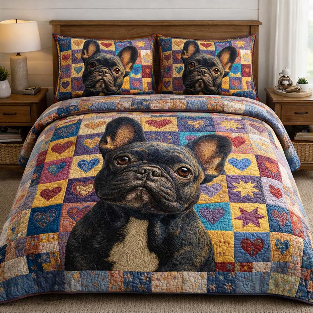 French Bulldog Quilted Bedding Set Room Decoration Items Gifts With French Bulldogs On Them - Tradiviet