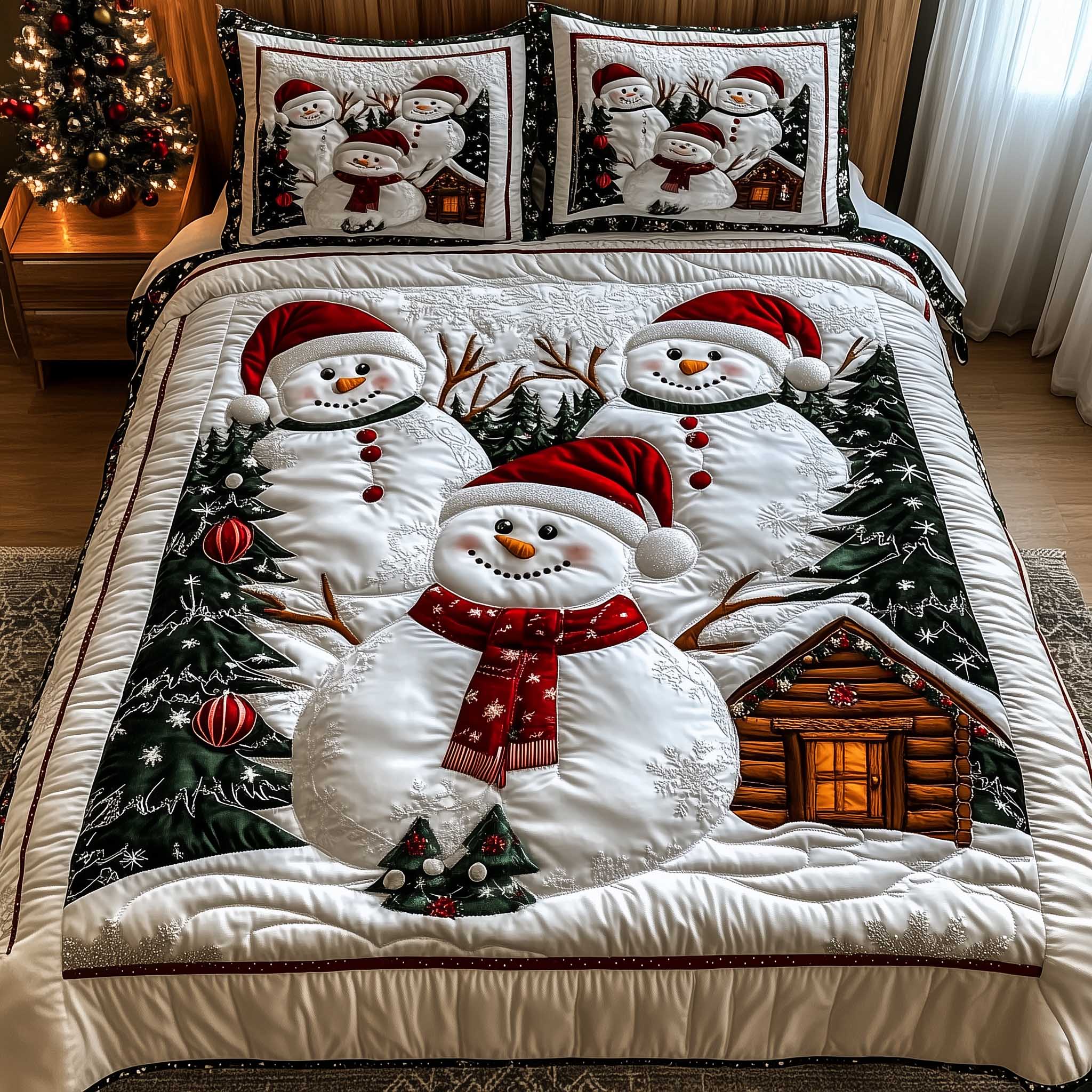 Frosty Friends Quilted Bedding Set Room Decoration Items Gift For Fun Celebrations - Tradiviet