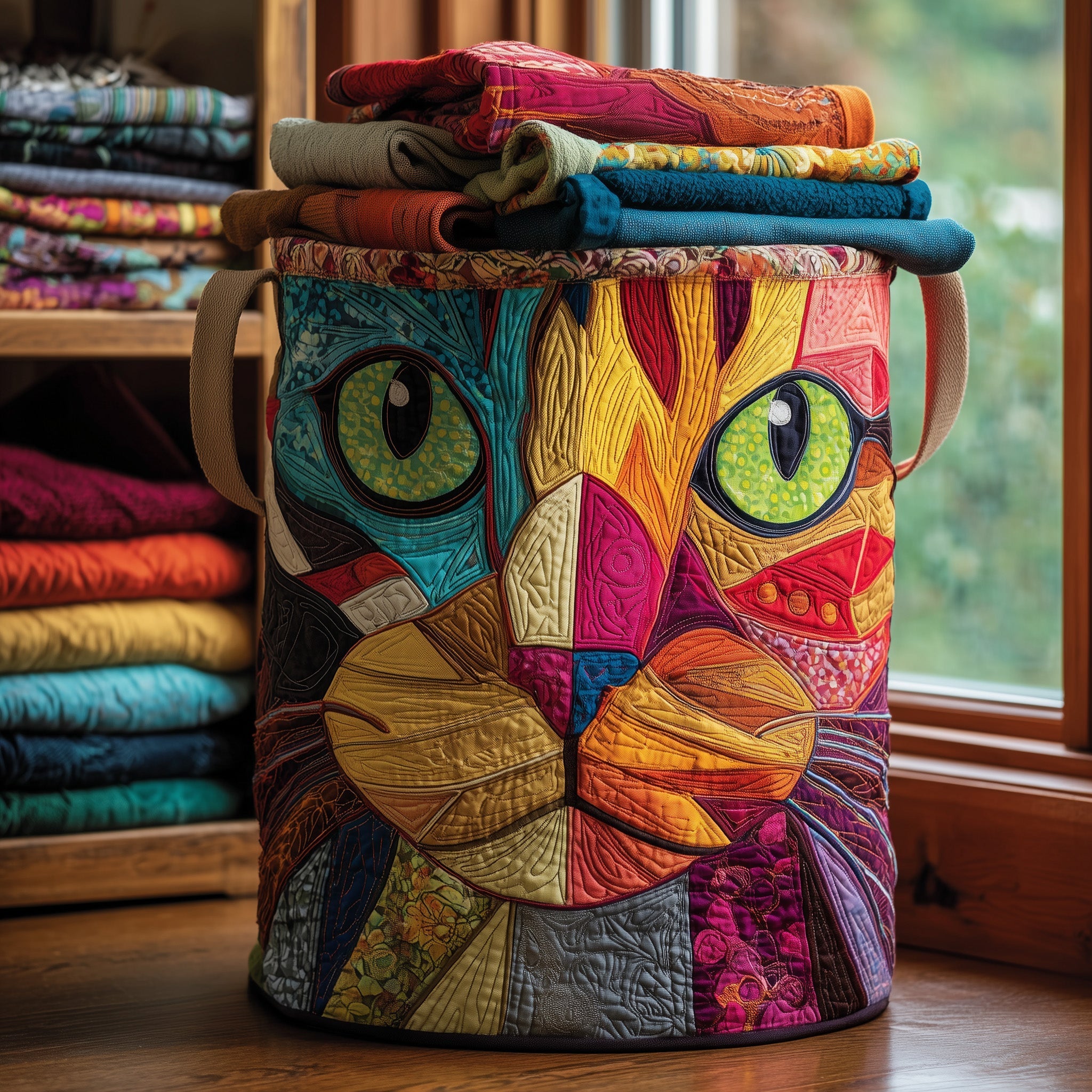 Funky Cat Quilted Laundry Basket Nice Storage Baskets Father's Day Gift Ideas - Tradiviet