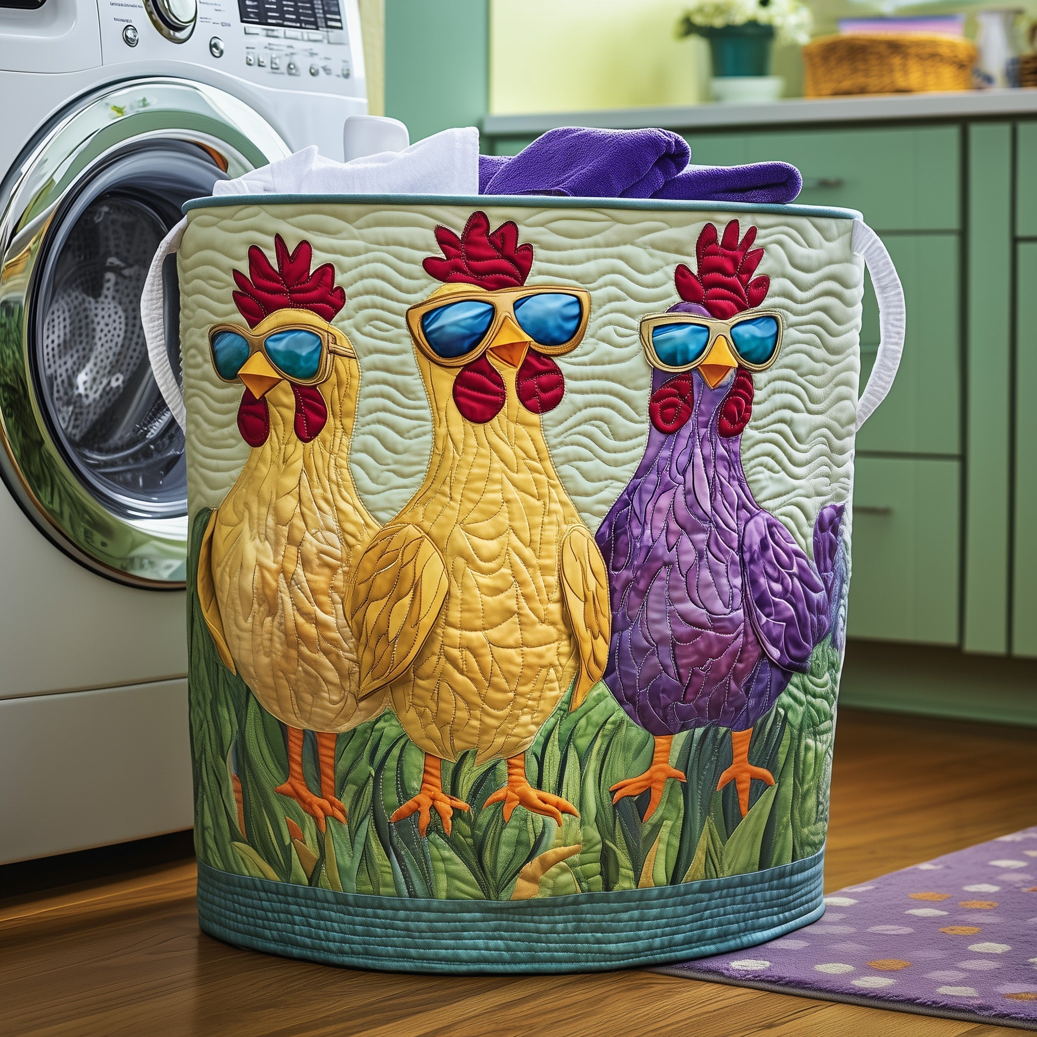 Funky Chicken Quilted Laundry Basket Funny Baskets Father's Day Ideas - Tradiviet