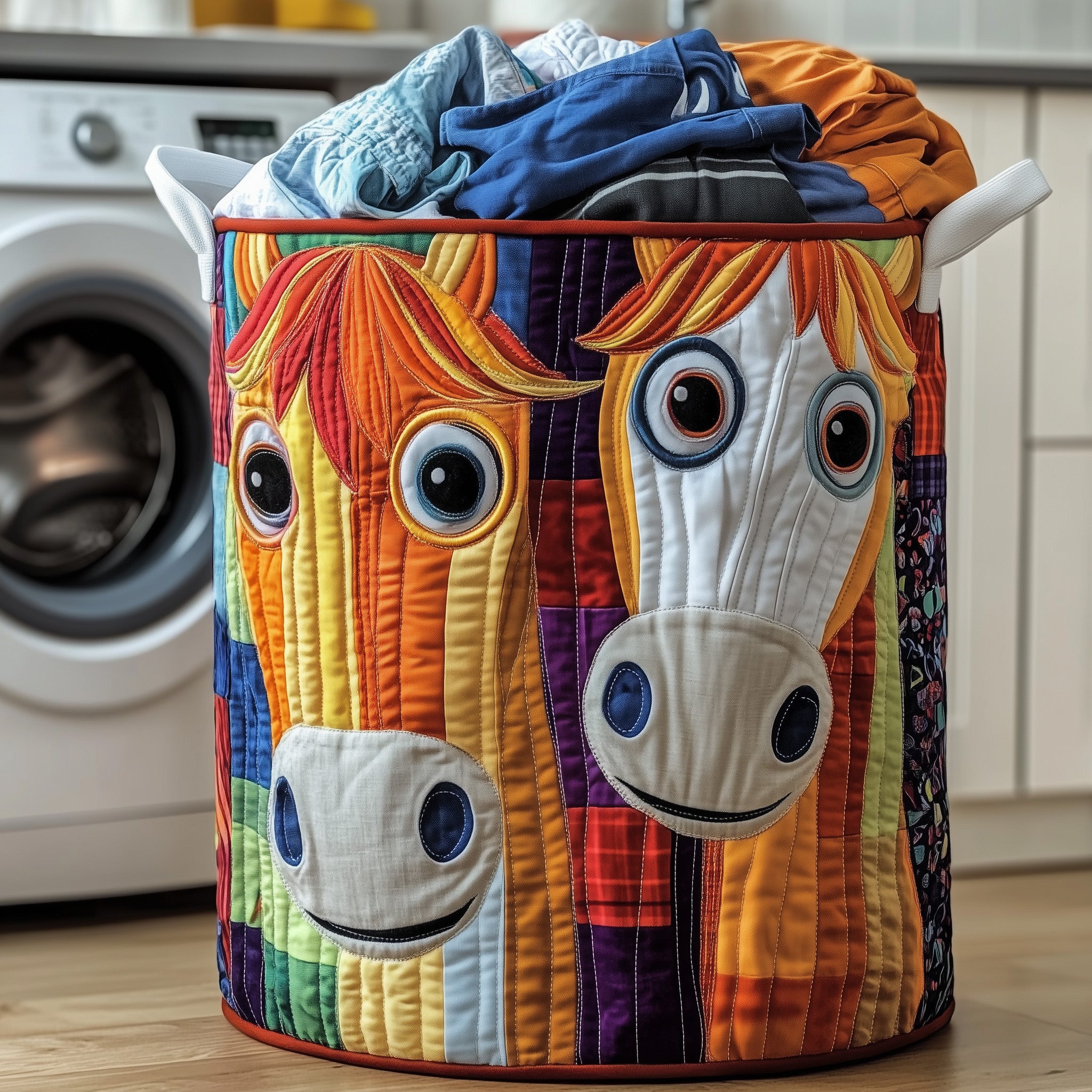 Funky Horse Quilted Laundry Basket Cool Laundry Hamper Gift For Grandma - Tradiviet