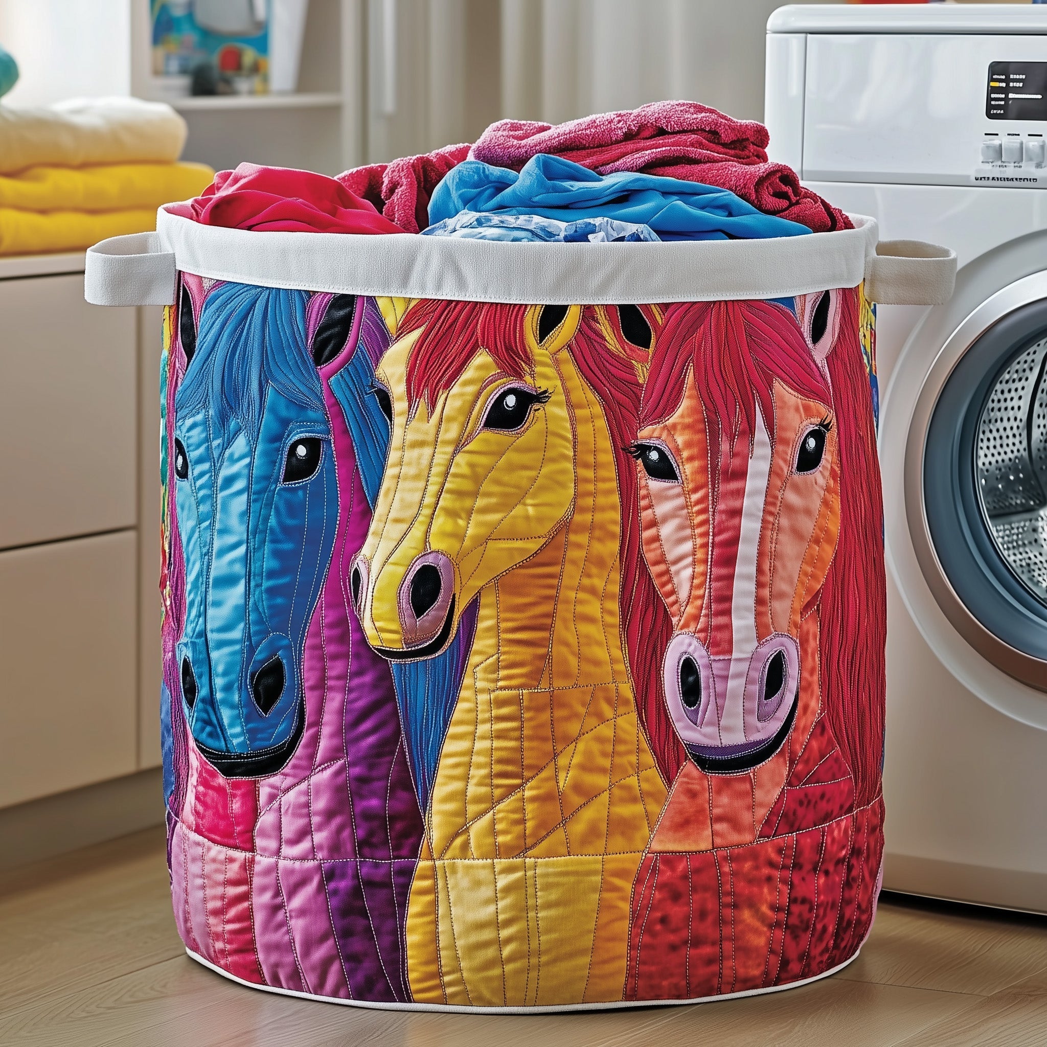 Funky Horse Quilted Laundry Basket Cute Laundry Hamper Dad Gifts - Tradiviet