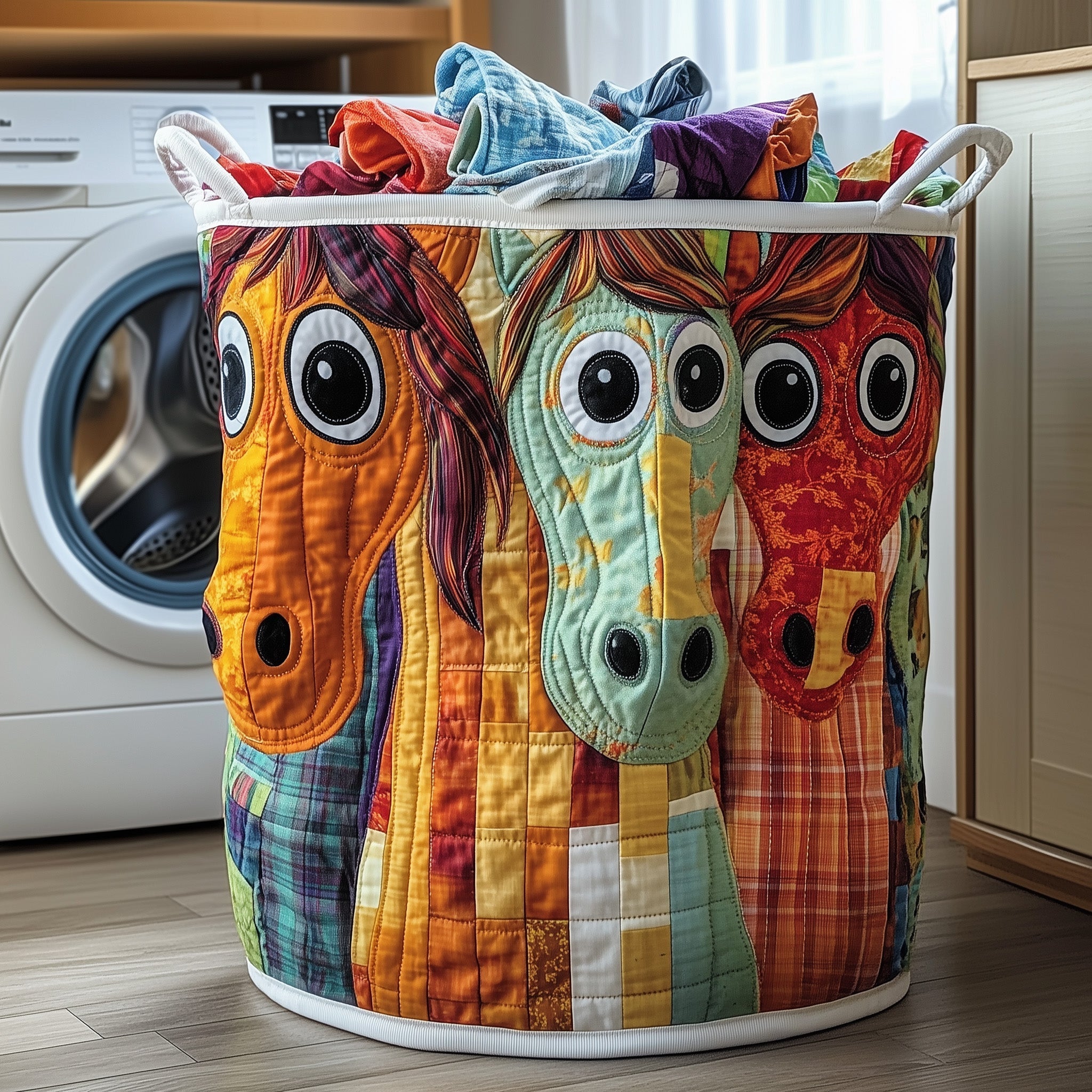 Funky Horse Quilted Laundry Basket Cute Storage Baskets Cool Mothers Day Gifts - Tradiviet