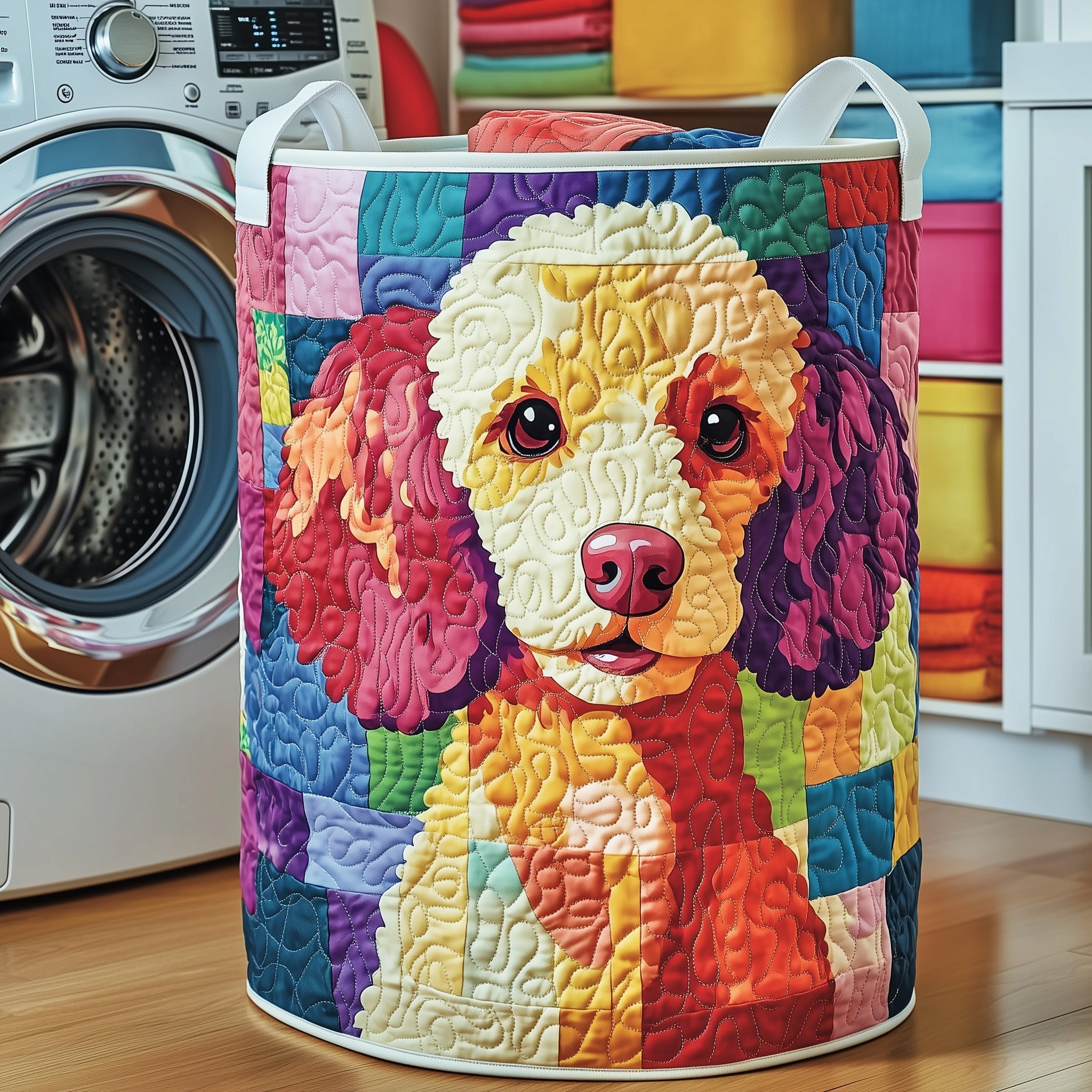 Funky Poodle Quilted Laundry Basket Adorable Laundry Basket Best Mothers Day Gifts - Tradiviet