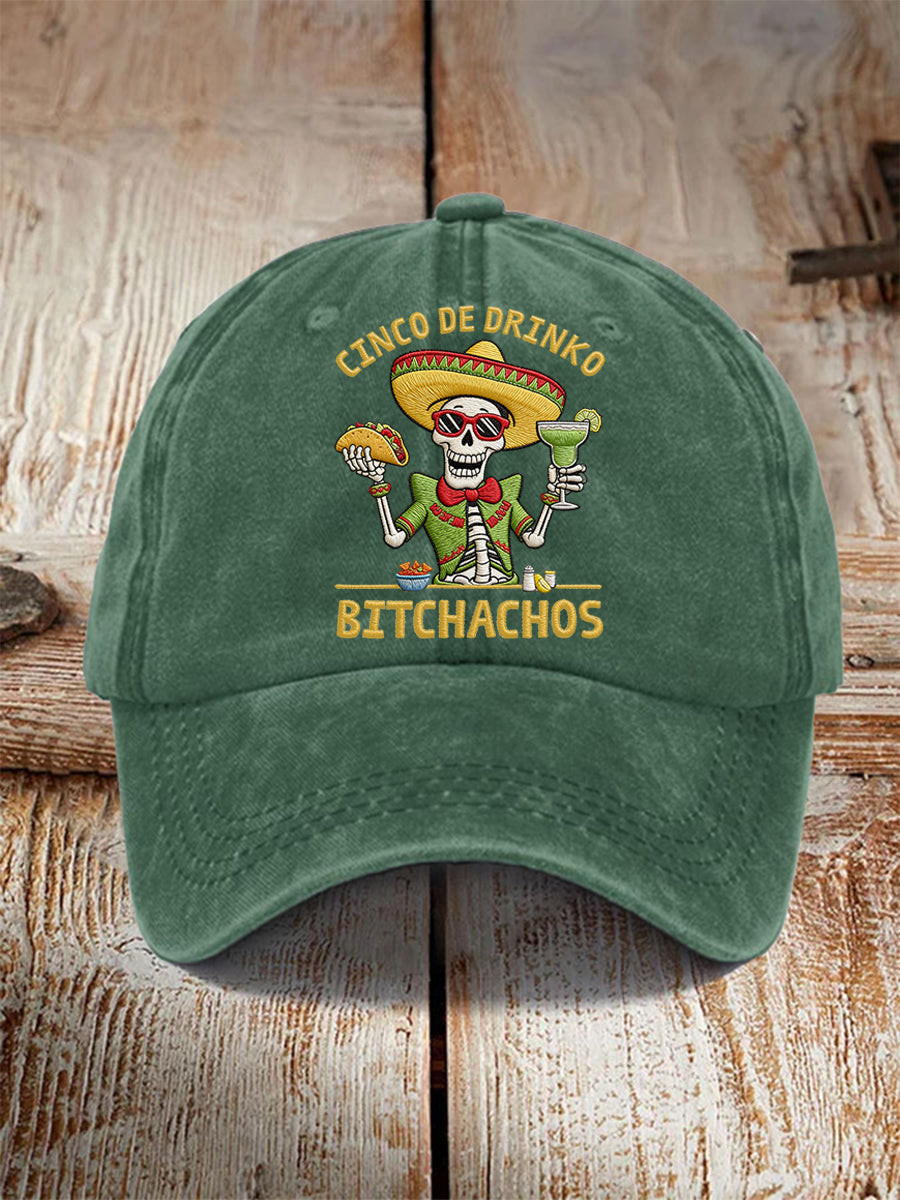 Funny Cinco De Drinko Bitchachos Baseball Cap Mexican Skeleton Taco Margarita Hat Gift Ideas - Tradiviet - Image 2