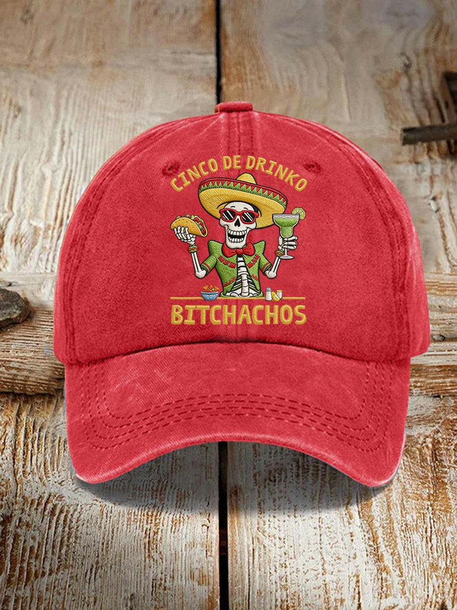 Funny Cinco De Drinko Bitchachos Baseball Cap Mexican Skeleton Taco Margarita Hat Gift Ideas - Tradiviet - Image 3