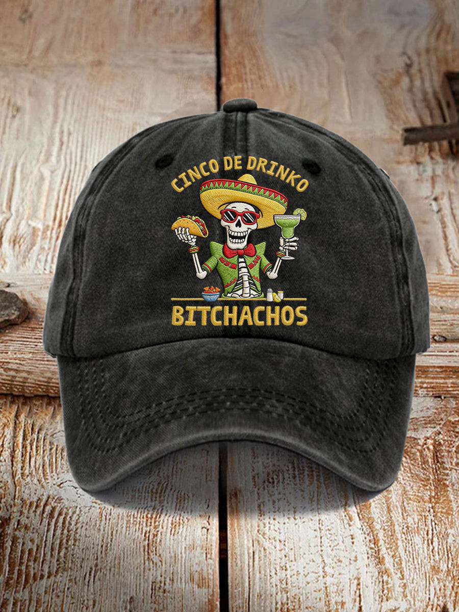 Funny Cinco De Drinko Bitchachos Baseball Cap Mexican Skeleton Taco Margarita Hat Gift Ideas - Tradiviet