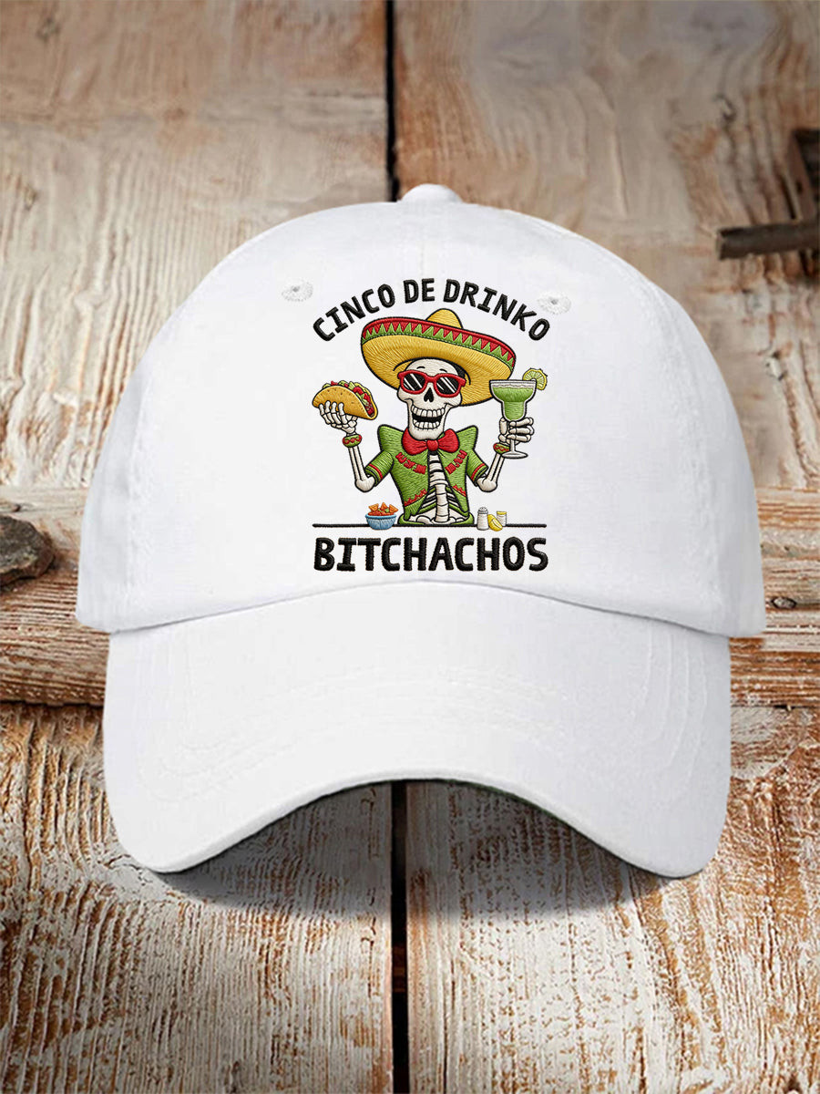 Funny Cinco De Drinko Bitchachos Baseball Cap Mexican Skeleton Taco Margarita Hat Gift Ideas - Tradiviet - Image 4