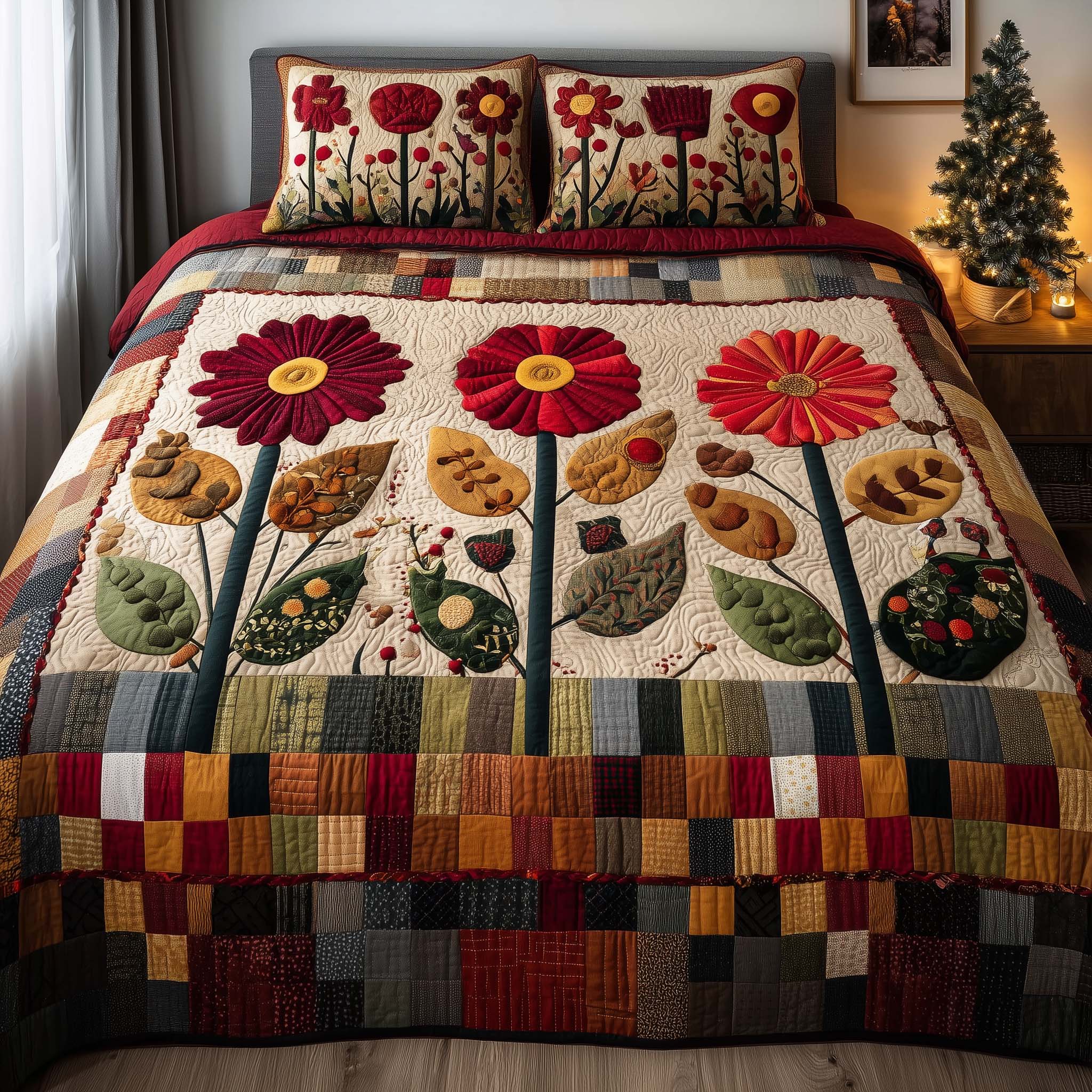 Garden Blooms Quilted Bedding Set Holiday Home Decor Mother's Day Gifts For Wife - Tradiviet