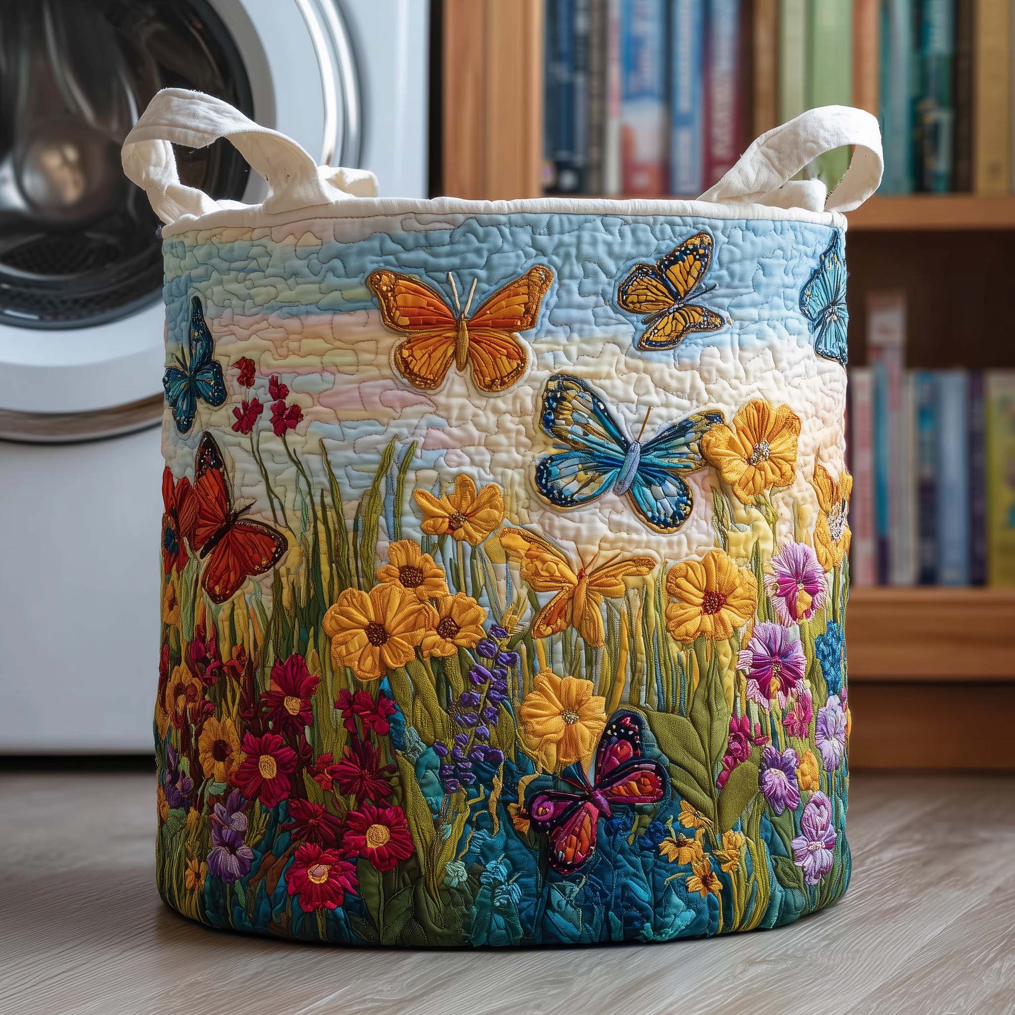 Garden Flutter Quilted Laundry Basket Washroom Decor Baskets Best Mothers Day Gifts - Tradiviet
