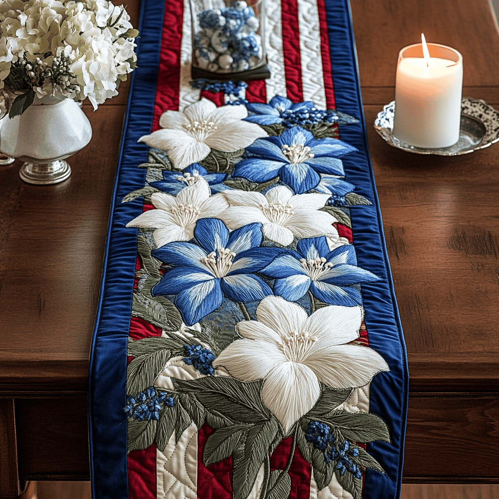 Garden Serenity Quilted Table Runner  Holiday Table Runner Fourth Of July Hostess Gifts