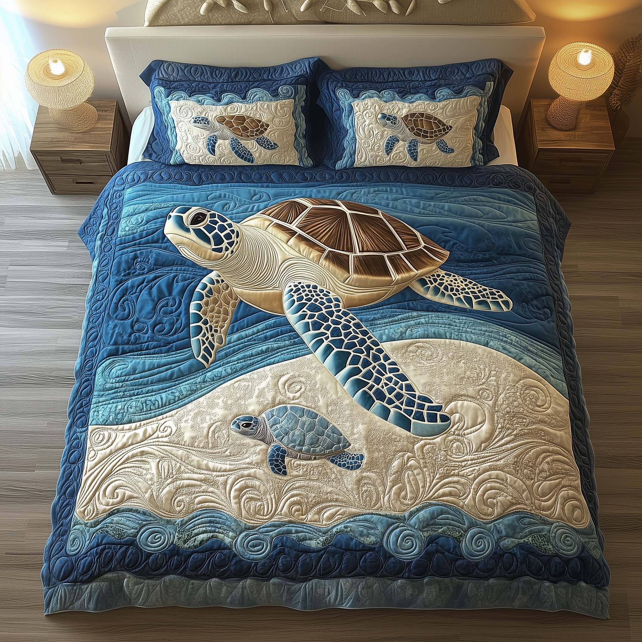 Gentle Turtle Quilted Bedding Set Holiday Home Decor Presents For Turtle Lovers - Tradiviet