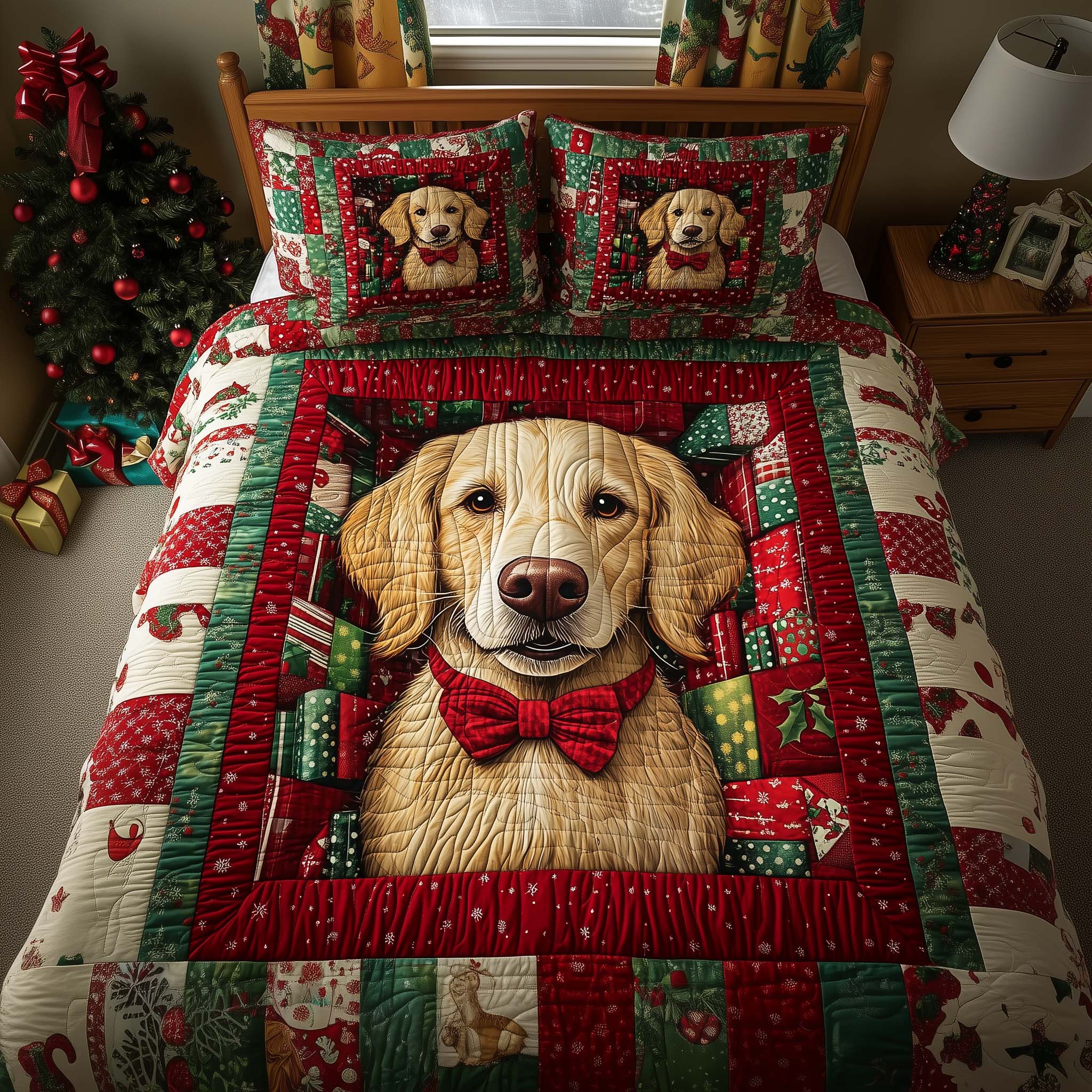 Gift Retriever Quilted Bedding Set Holiday Home Decor Ideas Father's Day Gift Ideas - Tradiviet