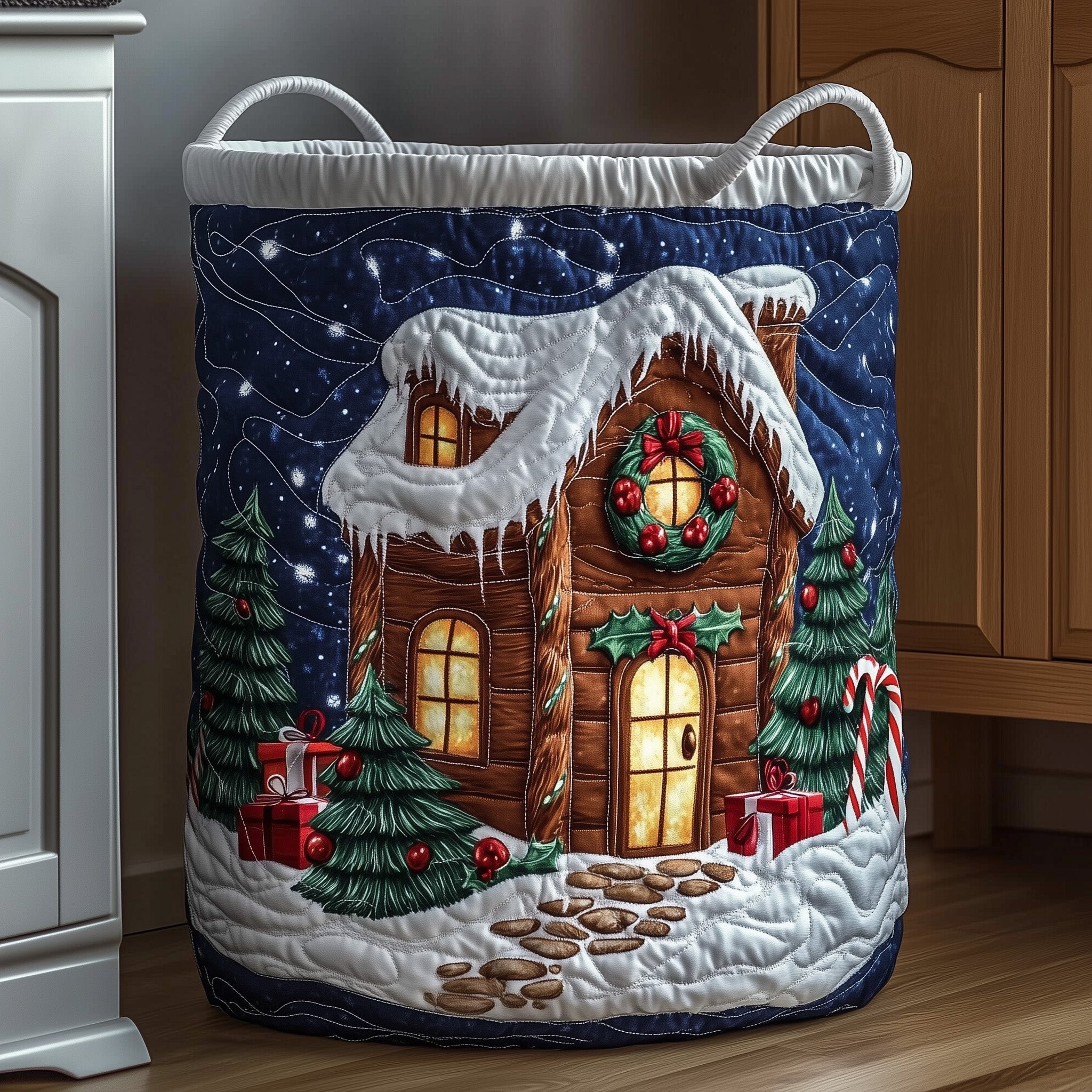 Gingerbread Cabin Quilted Laundry Basket Nice Storage Baskets Best Gifts For Mother In Law - Tradiviet